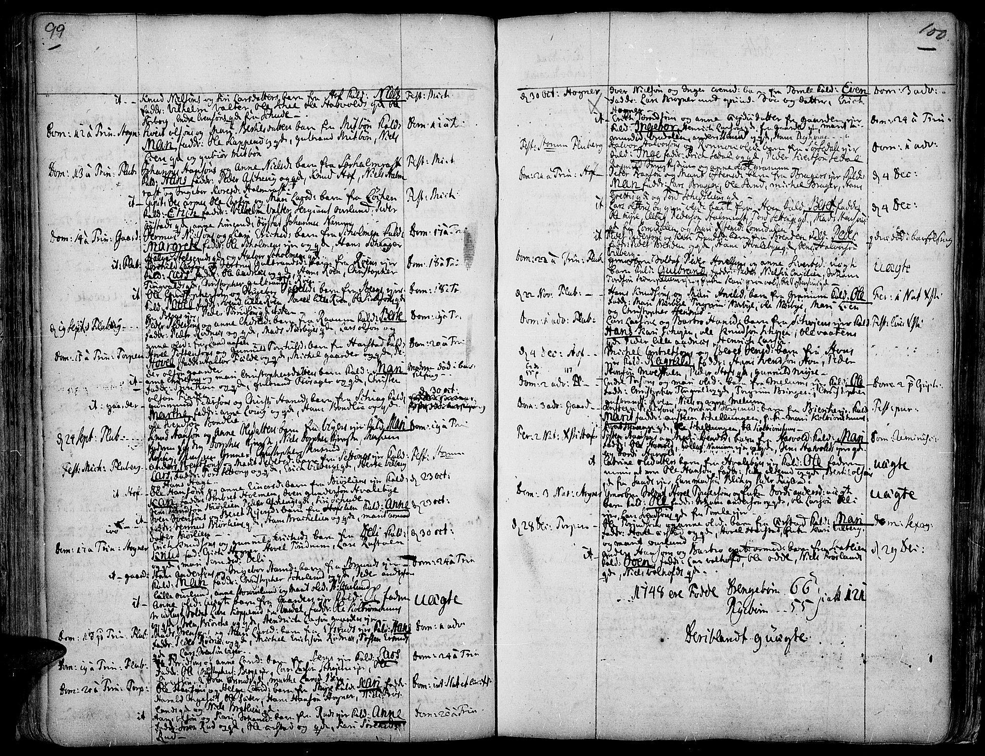 Land prestekontor, AV/SAH-PREST-120/H/Ha/Haa/L0002: Parish register (official) no. 2, 1733-1764, p. 99-100