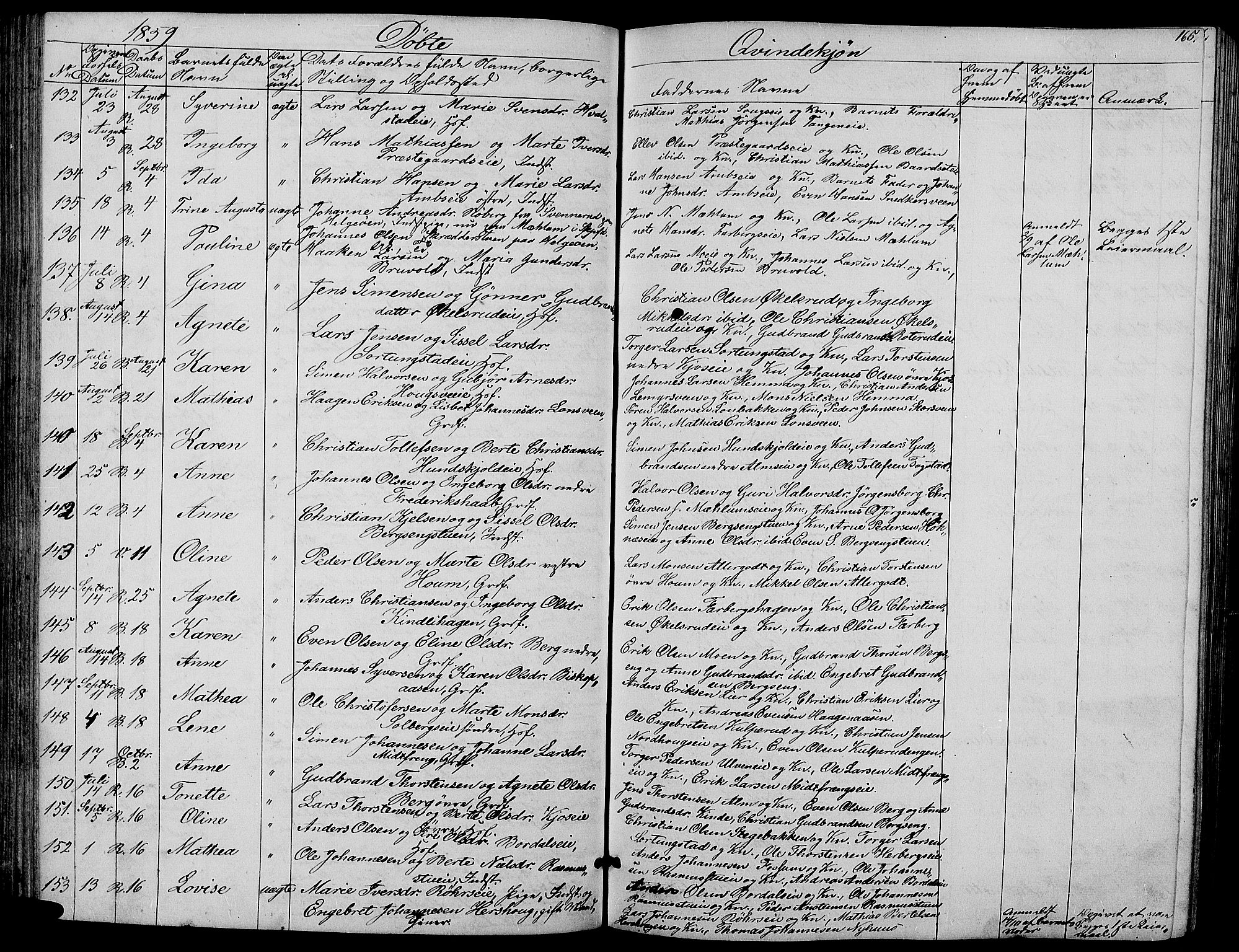 Ringsaker prestekontor, AV/SAH-PREST-014/L/La/L0006: Parish register (copy) no. 6, 1851-1860, p. 165