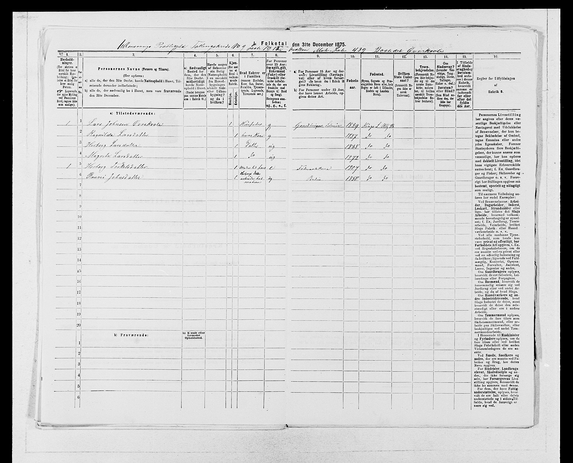 SAB, 1875 census for 1230P Ullensvang, 1875, p. 958