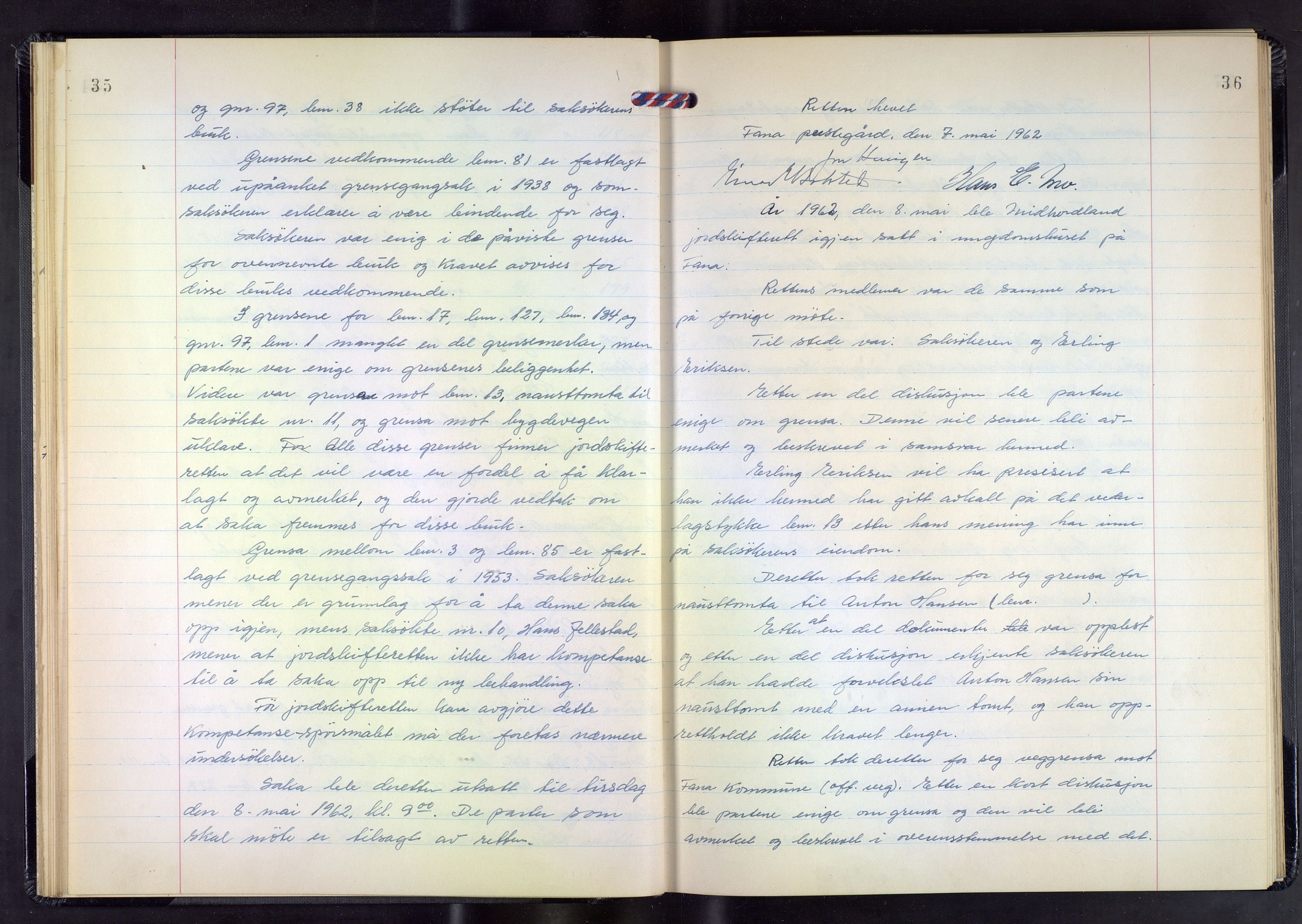 Hordaland jordskiftedøme - III Midhordland jordskiftedistrikt, AV/SAB-A-7001/A/Aa/L0034: Forhandlingsprotokoll, 1961-1967, p. 35-36