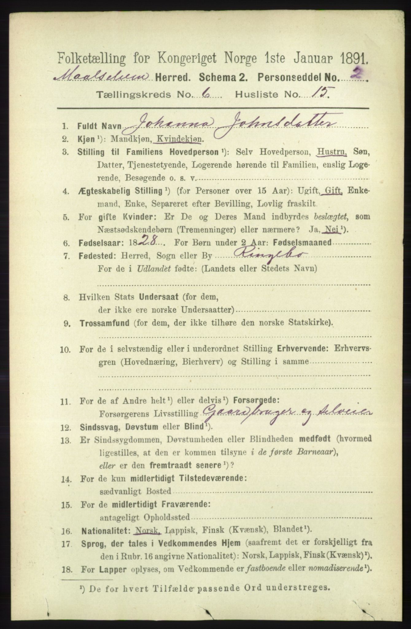 RA, 1891 census for 1924 Målselv, 1891, p. 2145