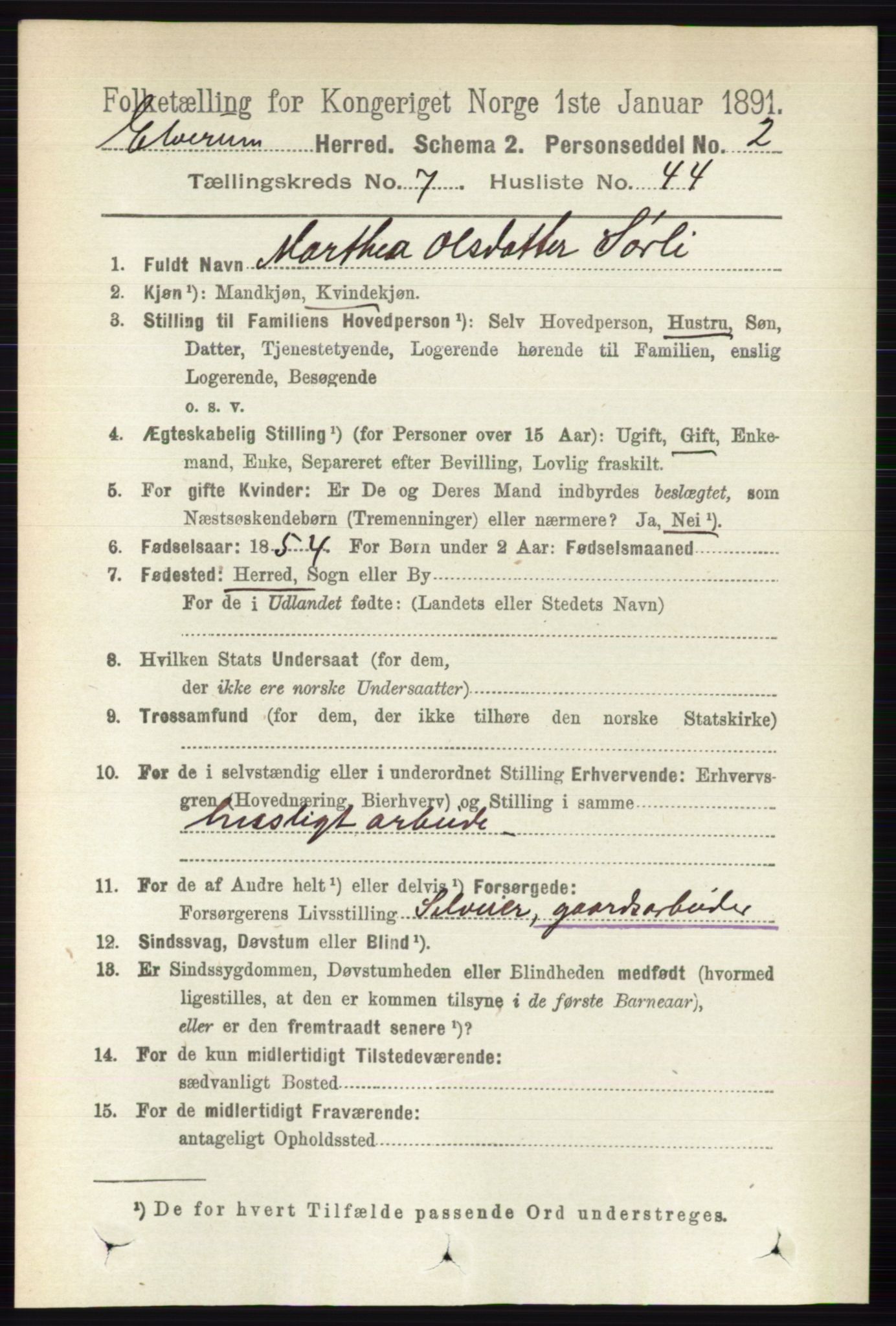 RA, 1891 census for 0427 Elverum, 1891, p. 5903