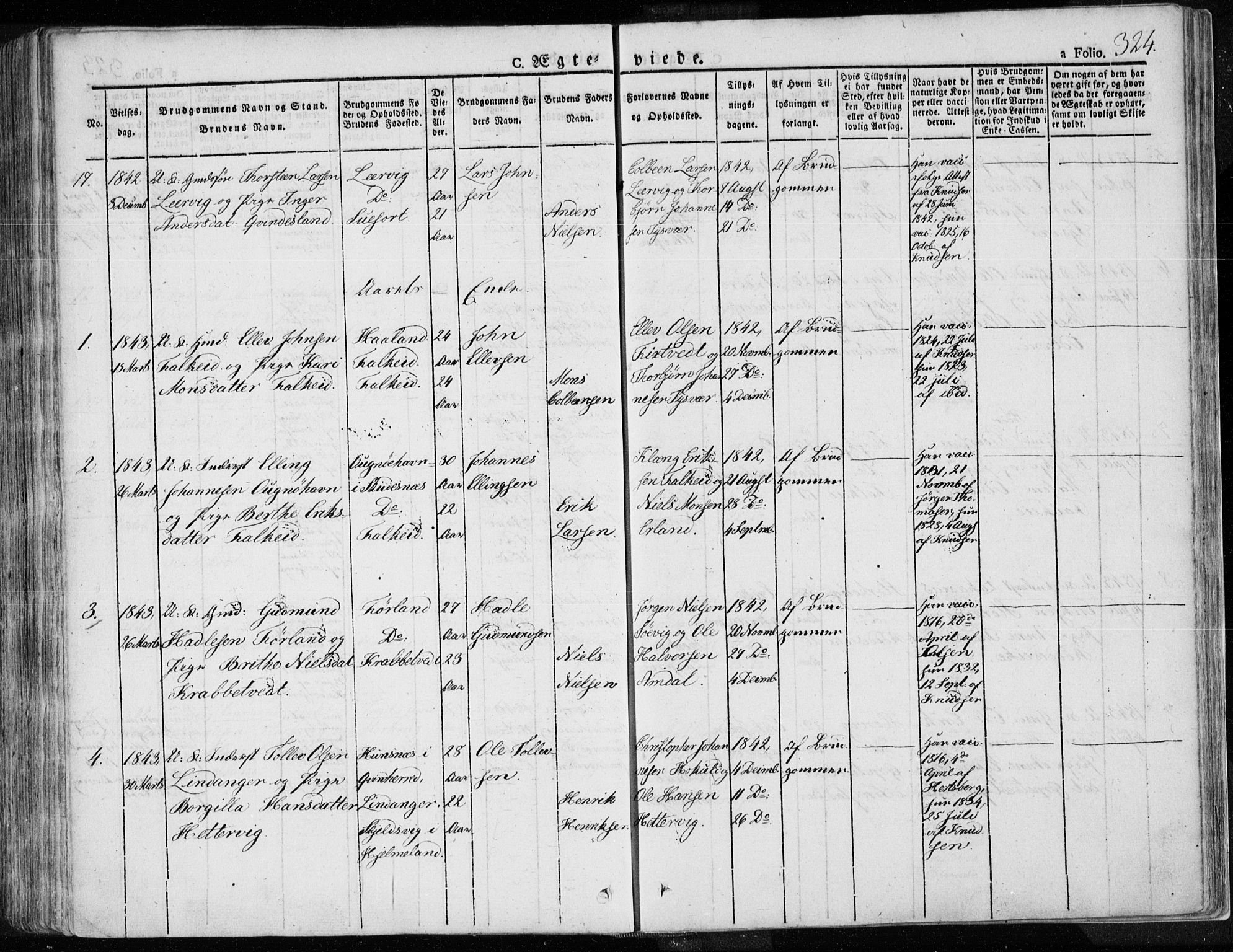 Tysvær sokneprestkontor, SAST/A -101864/H/Ha/Haa/L0001: Parish register (official) no. A 1.1, 1831-1856, p. 324