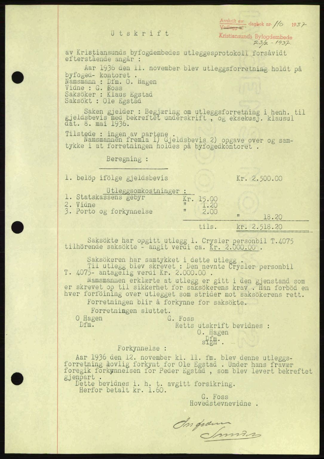 Kristiansund byfogd, AV/SAT-A-4587/A/27: Mortgage book no. 29, 1936-1937, Diary no: : 110/1937