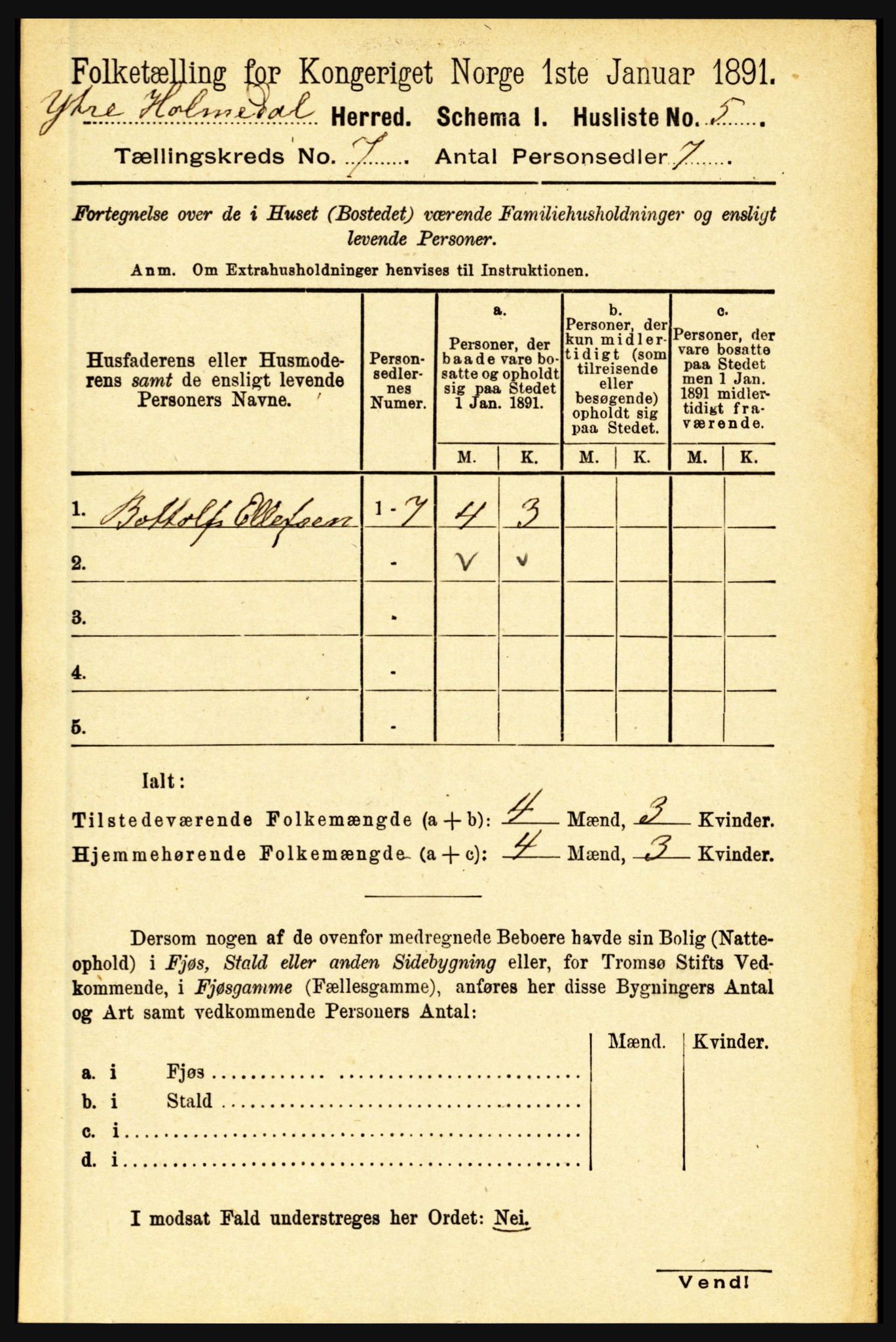 RA, 1891 census for 1429 Ytre Holmedal, 1891, p. 1572