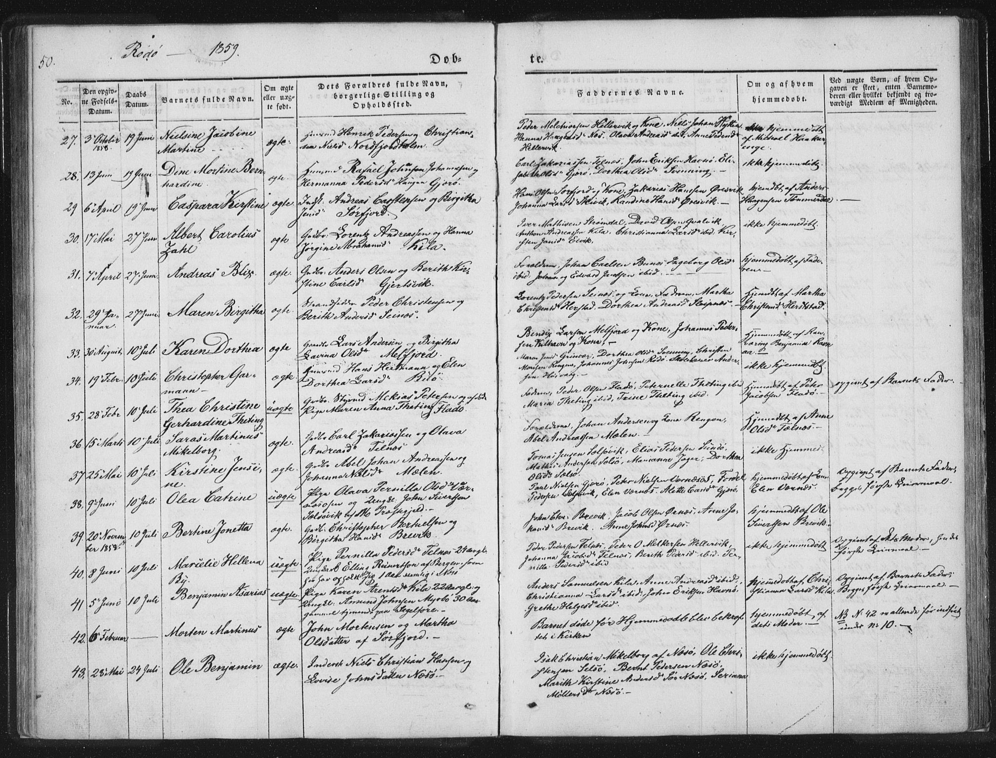 Ministerialprotokoller, klokkerbøker og fødselsregistre - Nordland, AV/SAT-A-1459/841/L0602: Parish register (official) no. 841A08 /1, 1845-1859, p. 50