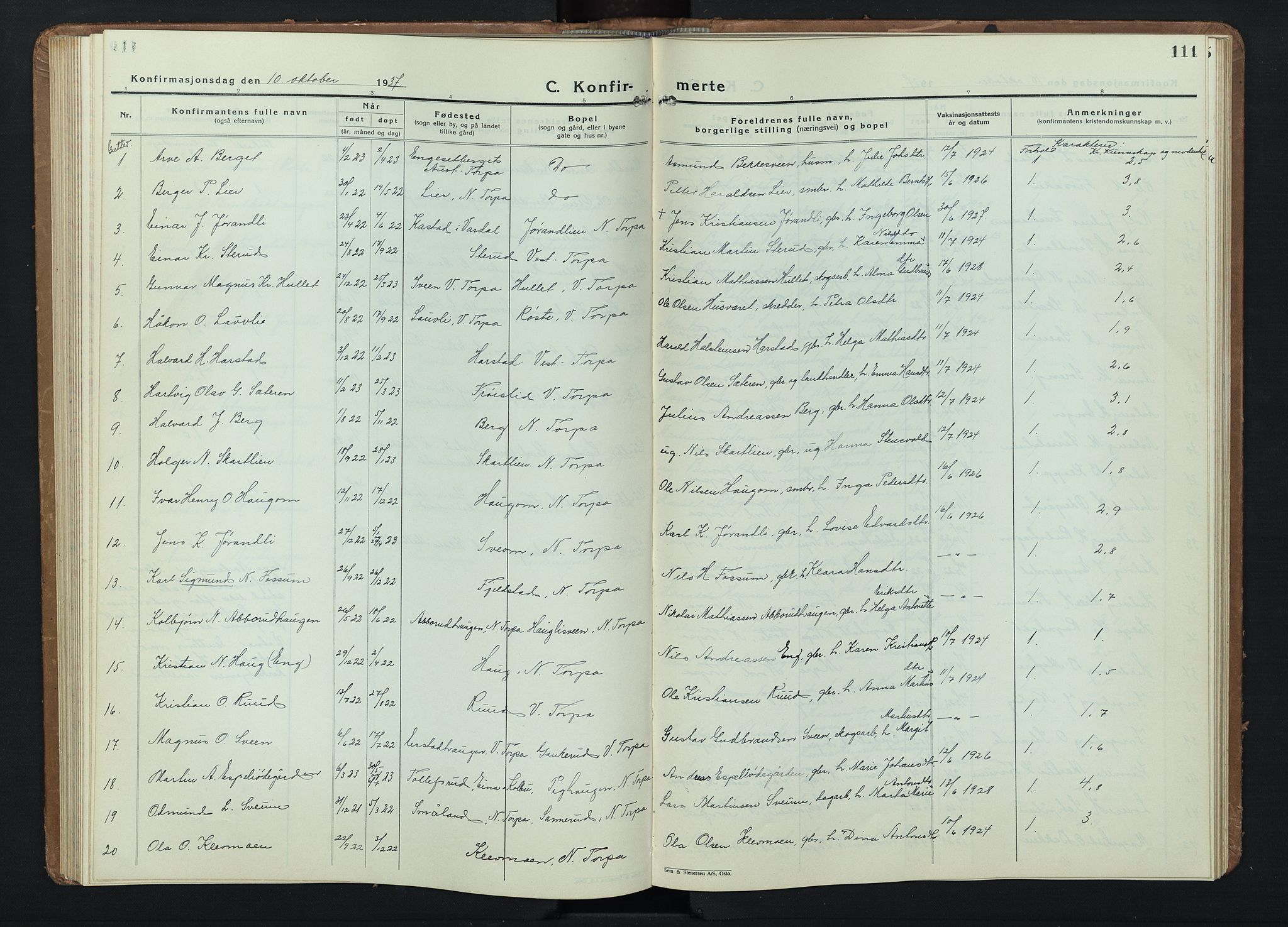 Nordre Land prestekontor, SAH/PREST-124/H/Ha/Hab/L0004: Parish register (copy) no. 4, 1935-1954, p. 111