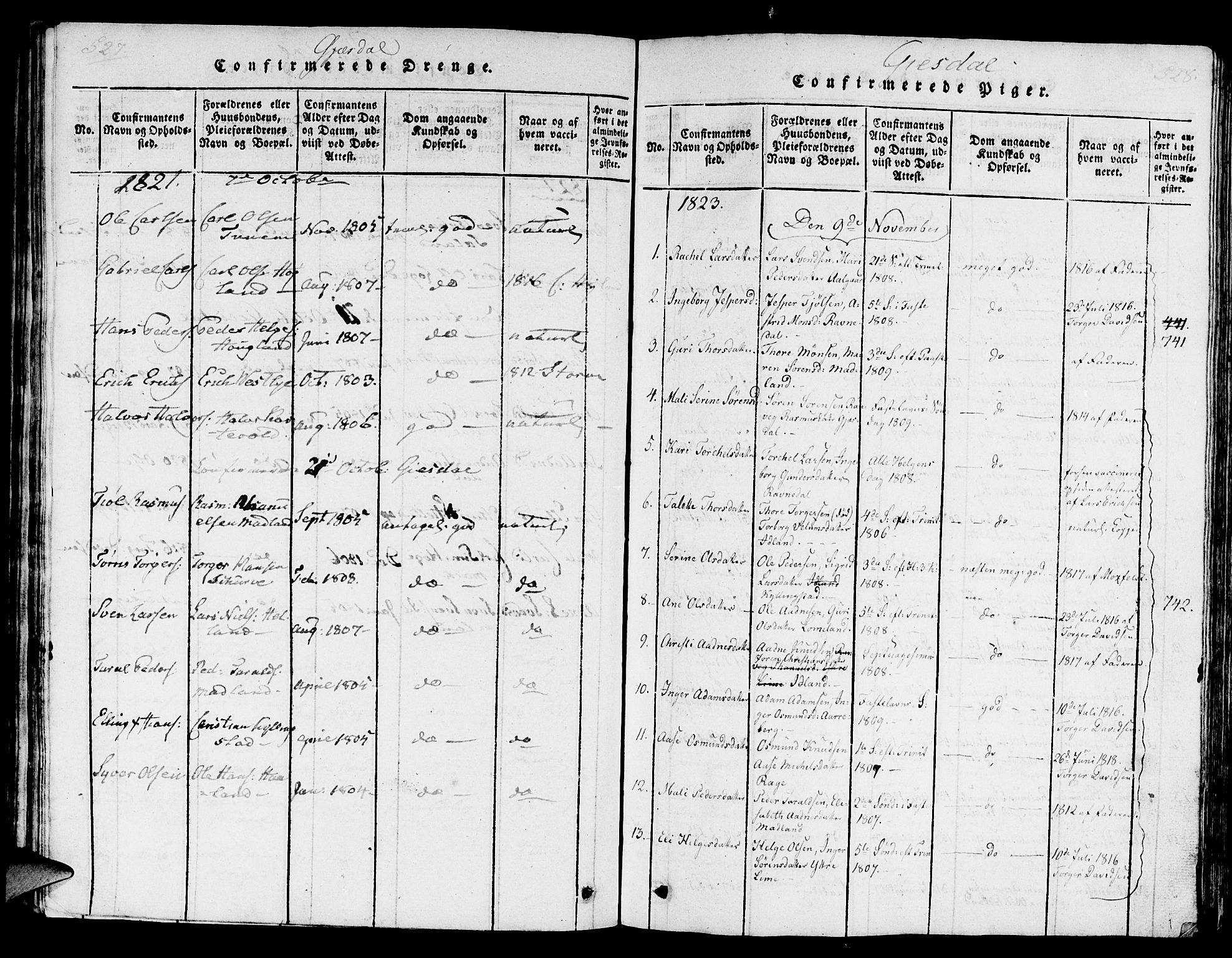 Lye sokneprestkontor, SAST/A-101794/001/30/30BA/L0003: Parish register (official) no. A 3 /2, 1816-1826, p. 527-528