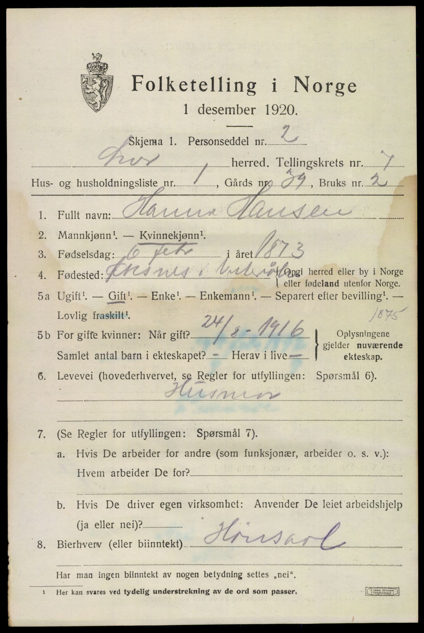 SAKO, 1920 census for Lier, 1920, p. 12496