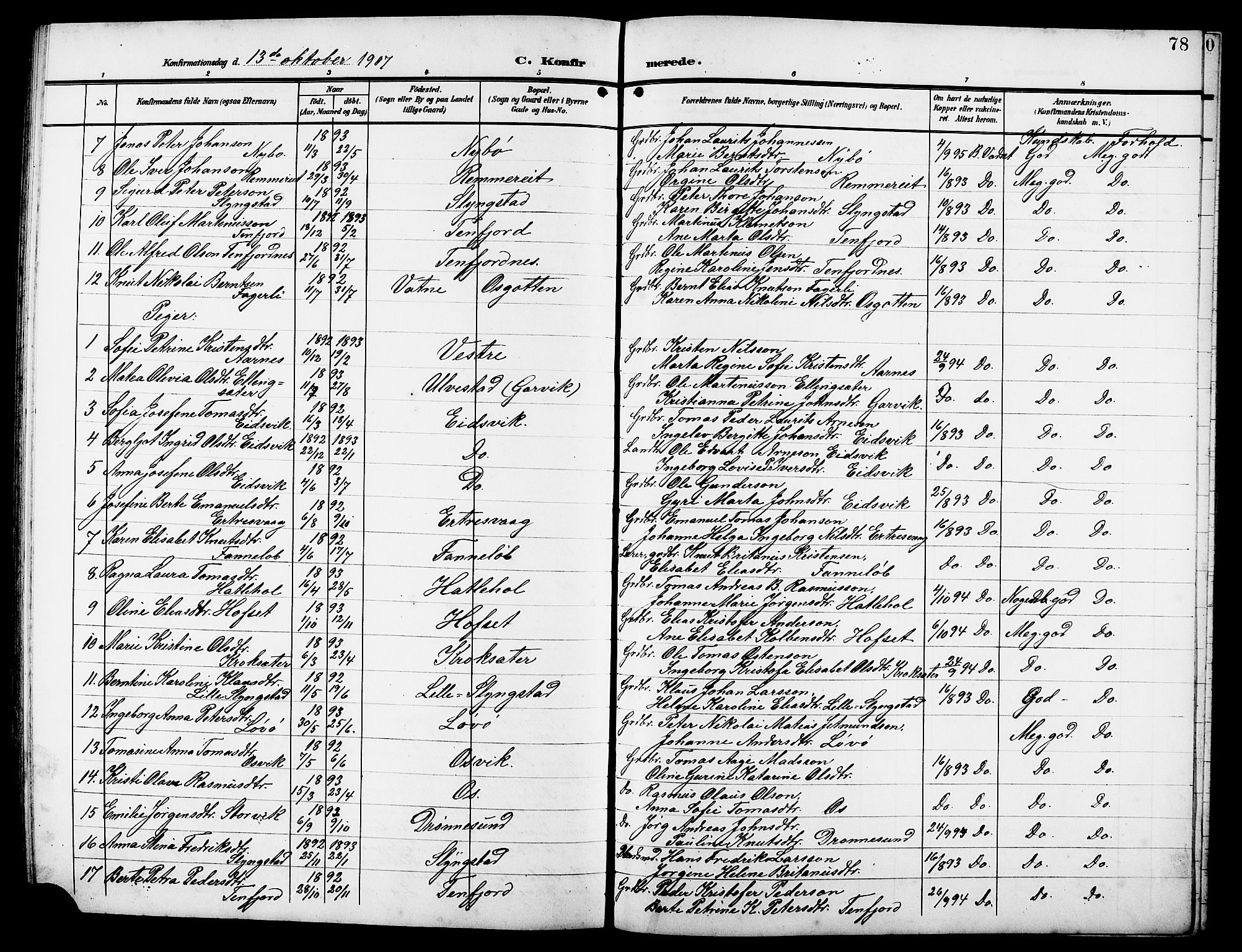 Ministerialprotokoller, klokkerbøker og fødselsregistre - Møre og Romsdal, AV/SAT-A-1454/525/L0377: Parish register (copy) no. 525C03, 1903-1917, p. 78