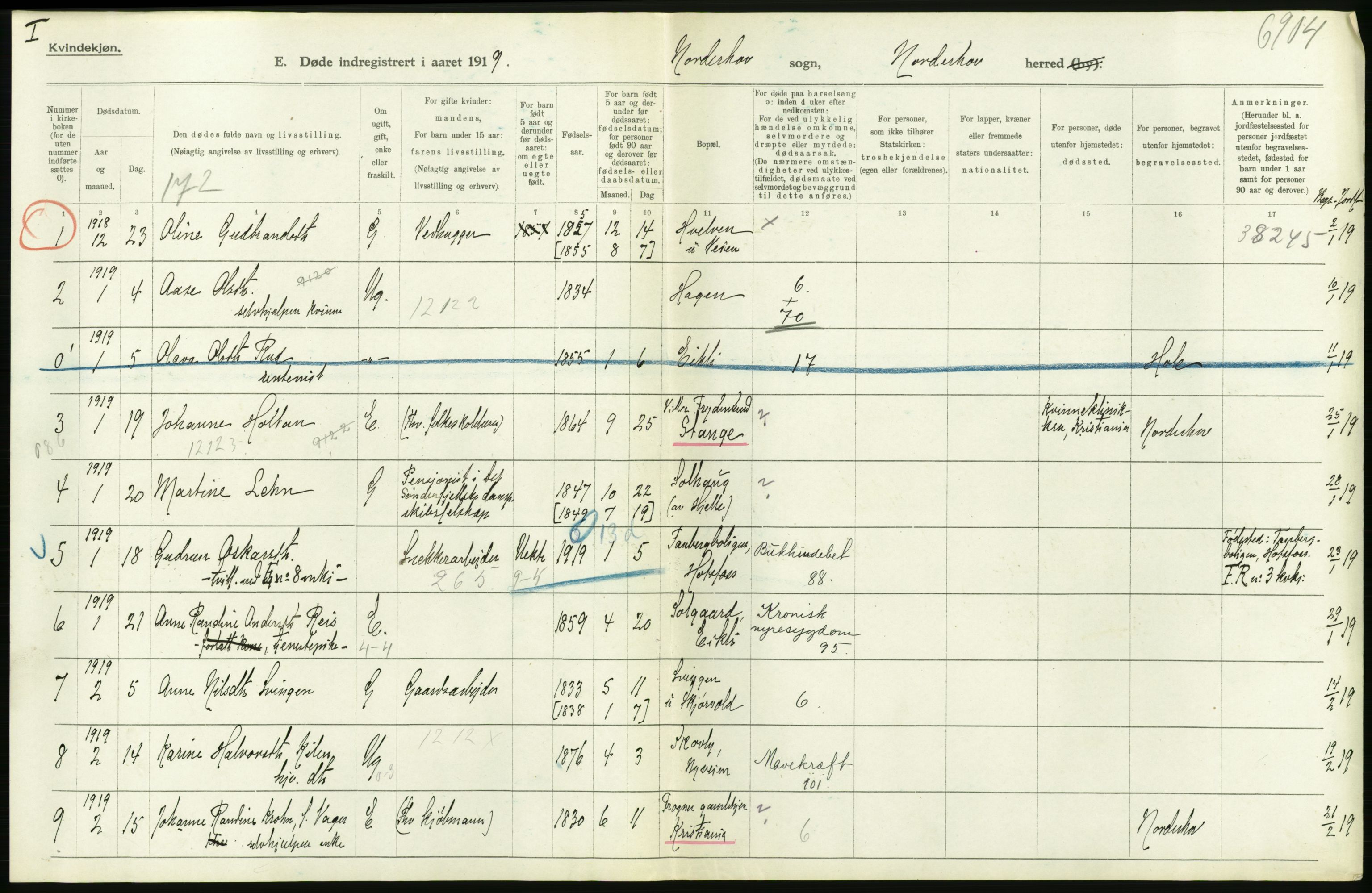 Statistisk sentralbyrå, Sosiodemografiske emner, Befolkning, AV/RA-S-2228/D/Df/Dfb/Dfbi/L0018: Buskerud fylke: Døde. Bygder og byer., 1919, p. 26