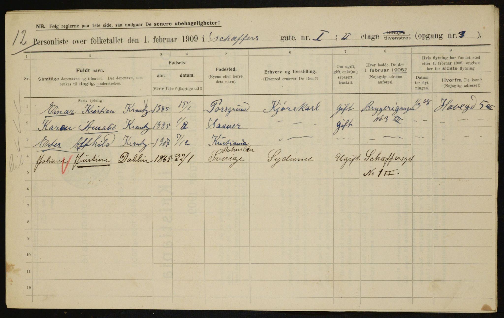 OBA, Municipal Census 1909 for Kristiania, 1909, p. 84379