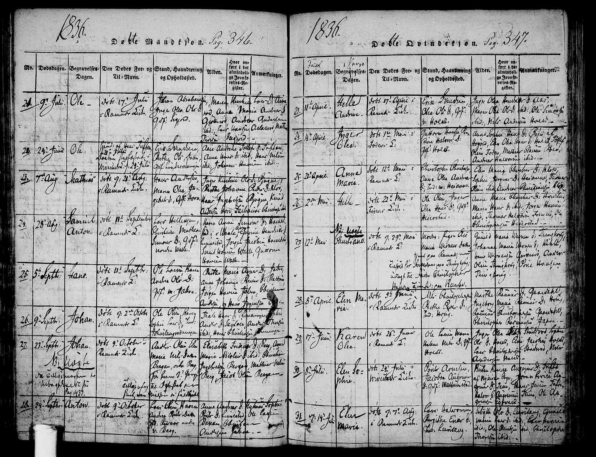 Ramnes kirkebøker, SAKO/A-314/F/Fa/L0004: Parish register (official) no. I 4, 1813-1840, p. 346-347