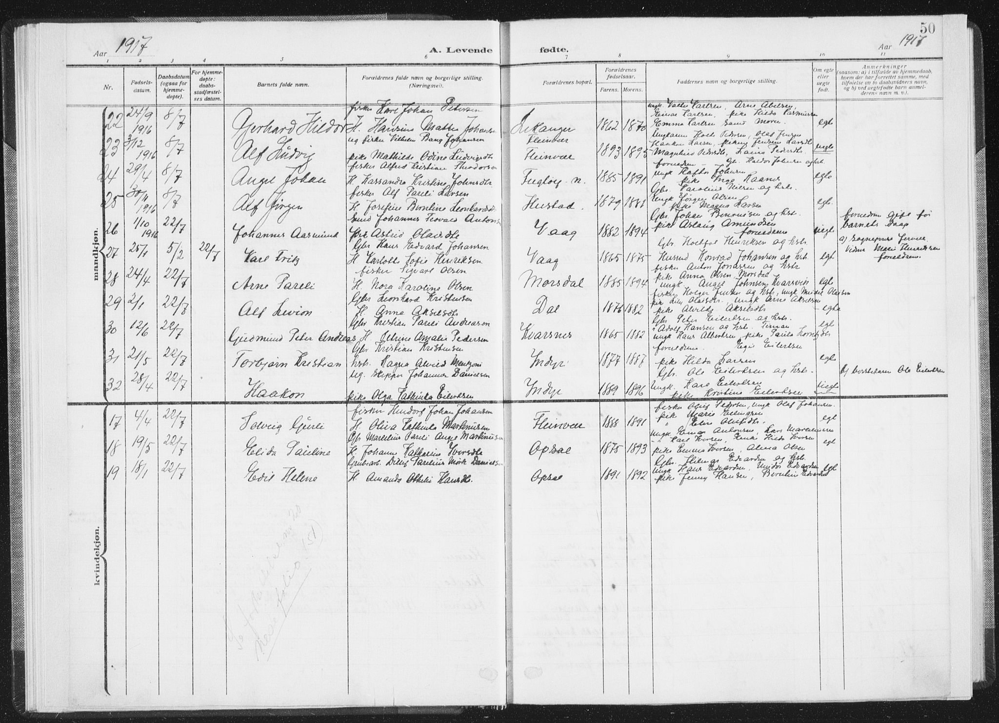 Ministerialprotokoller, klokkerbøker og fødselsregistre - Nordland, AV/SAT-A-1459/805/L0104: Parish register (official) no. 805A09, 1909-1926, p. 50