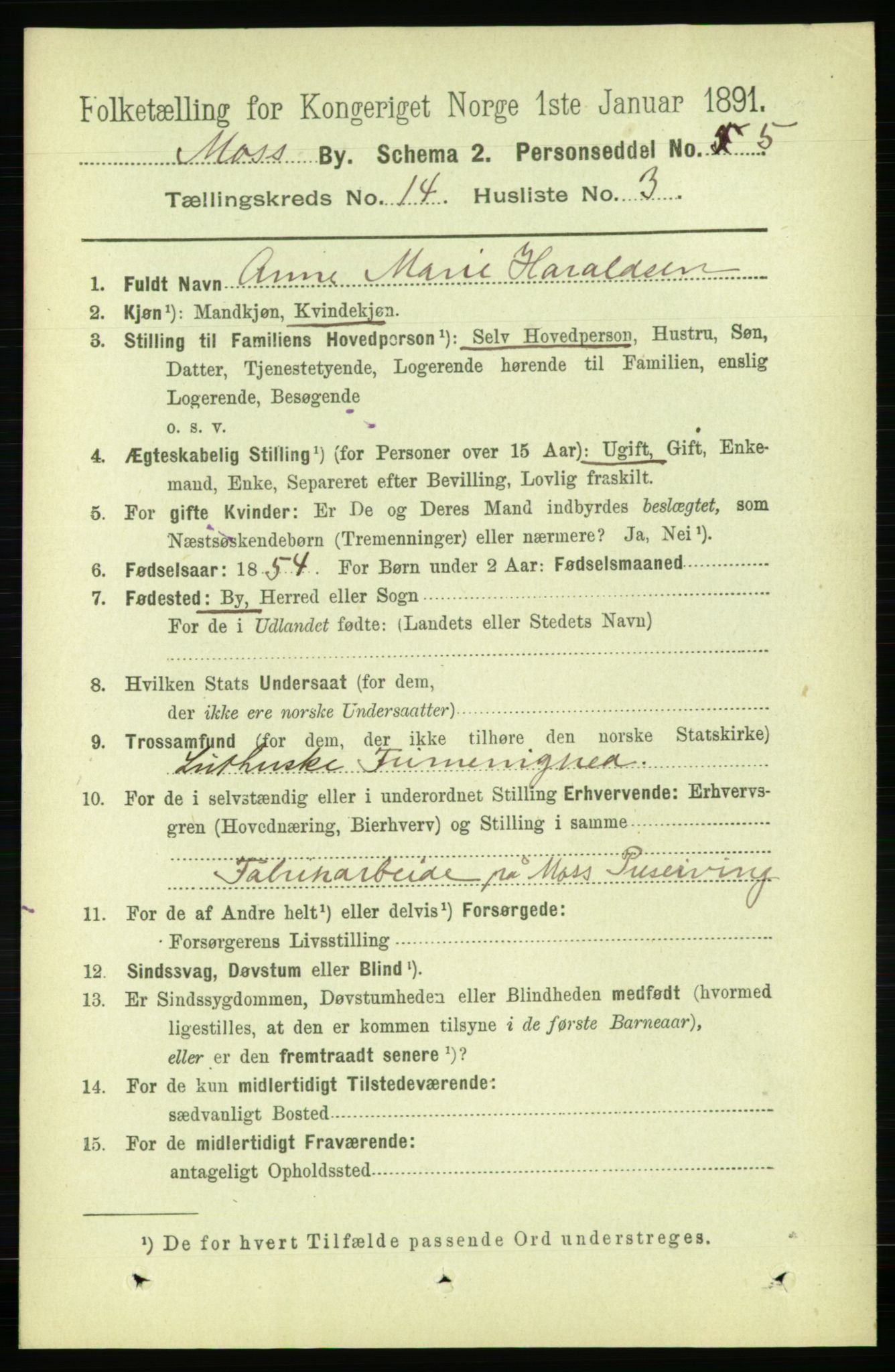 RA, 1891 census for 0104 Moss, 1891, p. 7031