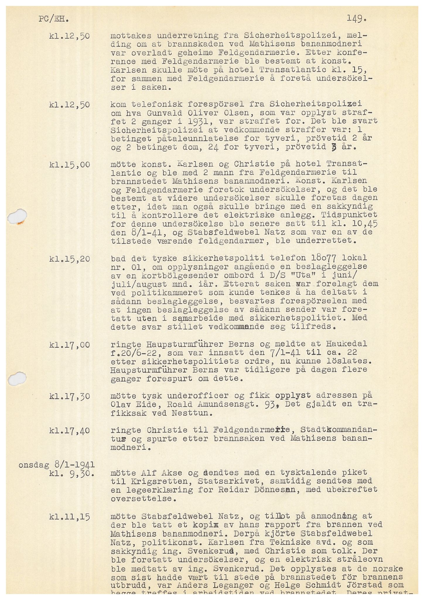 Bergen politikammer / politidistrikt, AV/SAB-A-60401/Y/Ye/L0001: Avskrift av krigsdagbok av Dankert Thuland, 1940-1941, p. 149