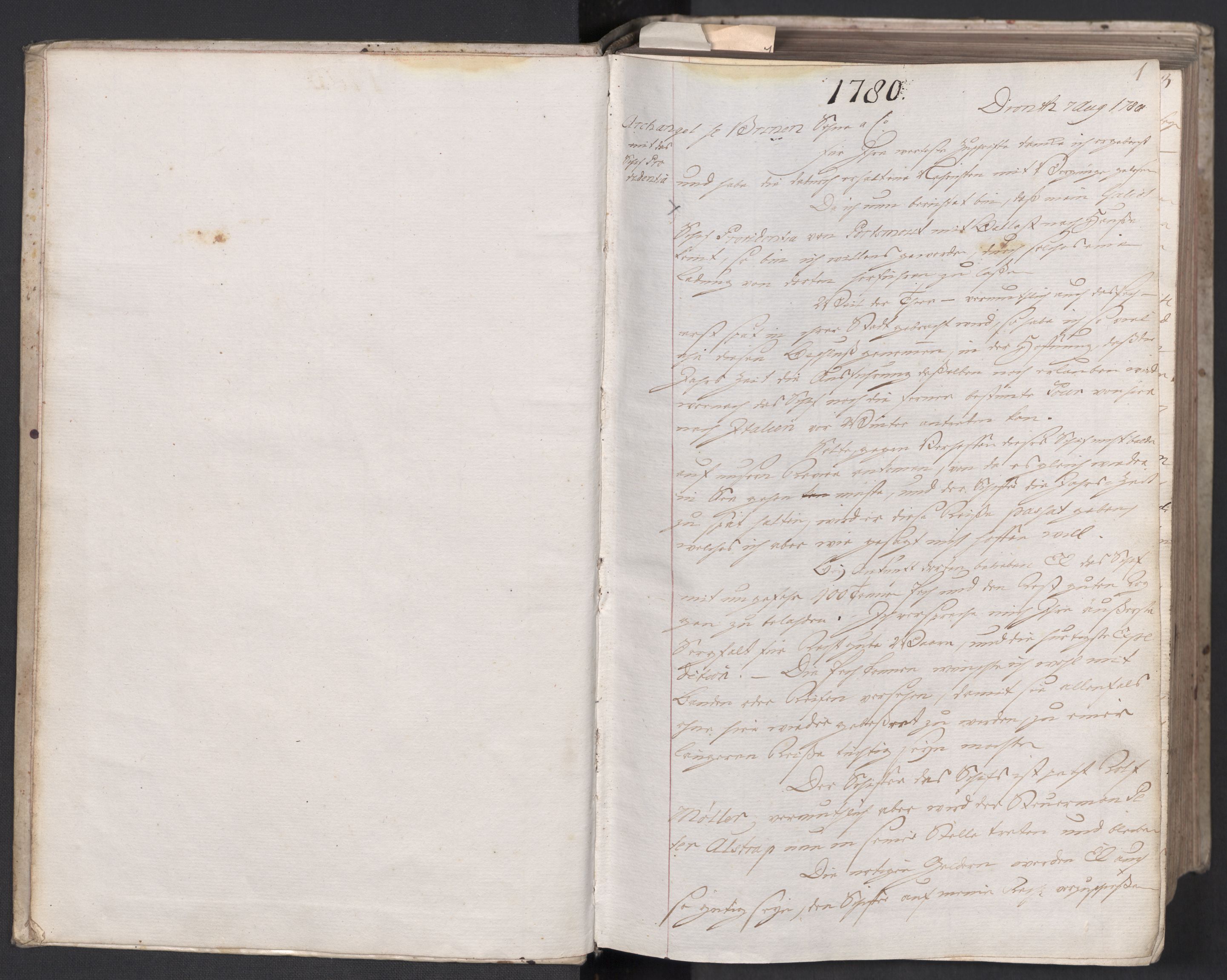Hoë, Herman & Co, SAT/PA-0280/11/L0004: Kopibok, utenriks, 1780-1782, p. 1