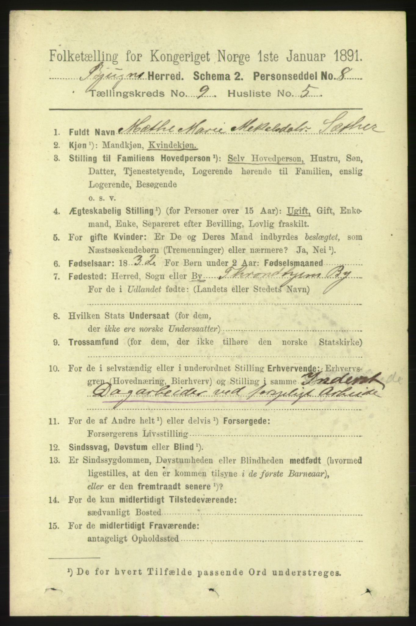 RA, 1891 census for 1627 Bjugn, 1891, p. 2409