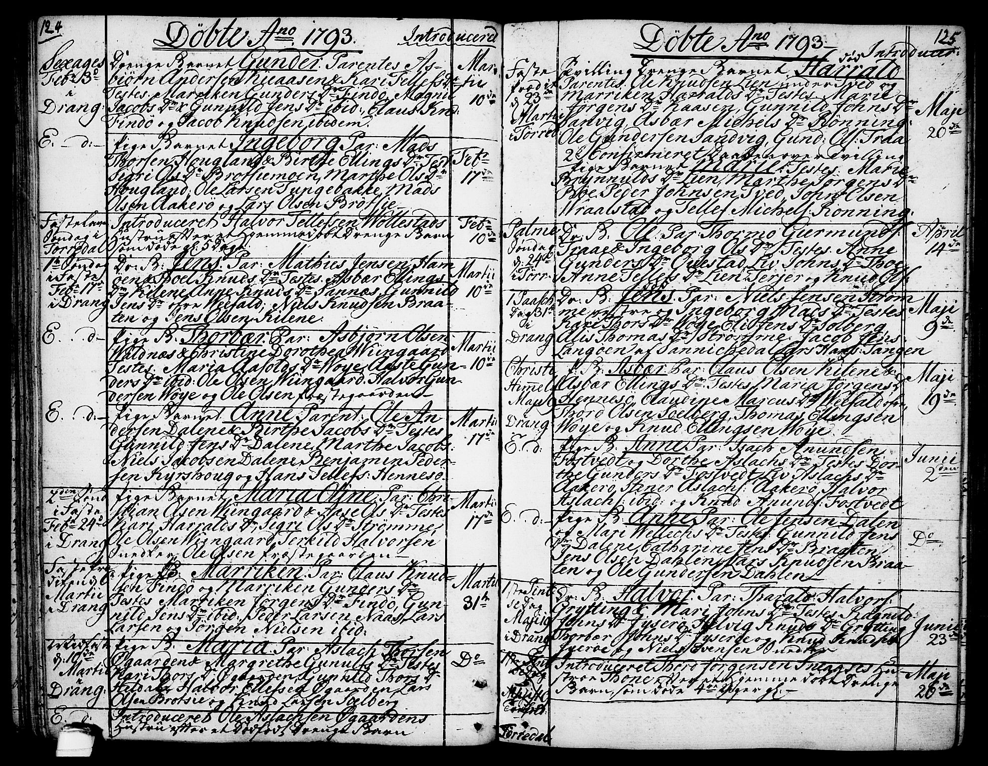 Drangedal kirkebøker, SAKO/A-258/F/Fa/L0003: Parish register (official) no. 3, 1768-1814, p. 124-125