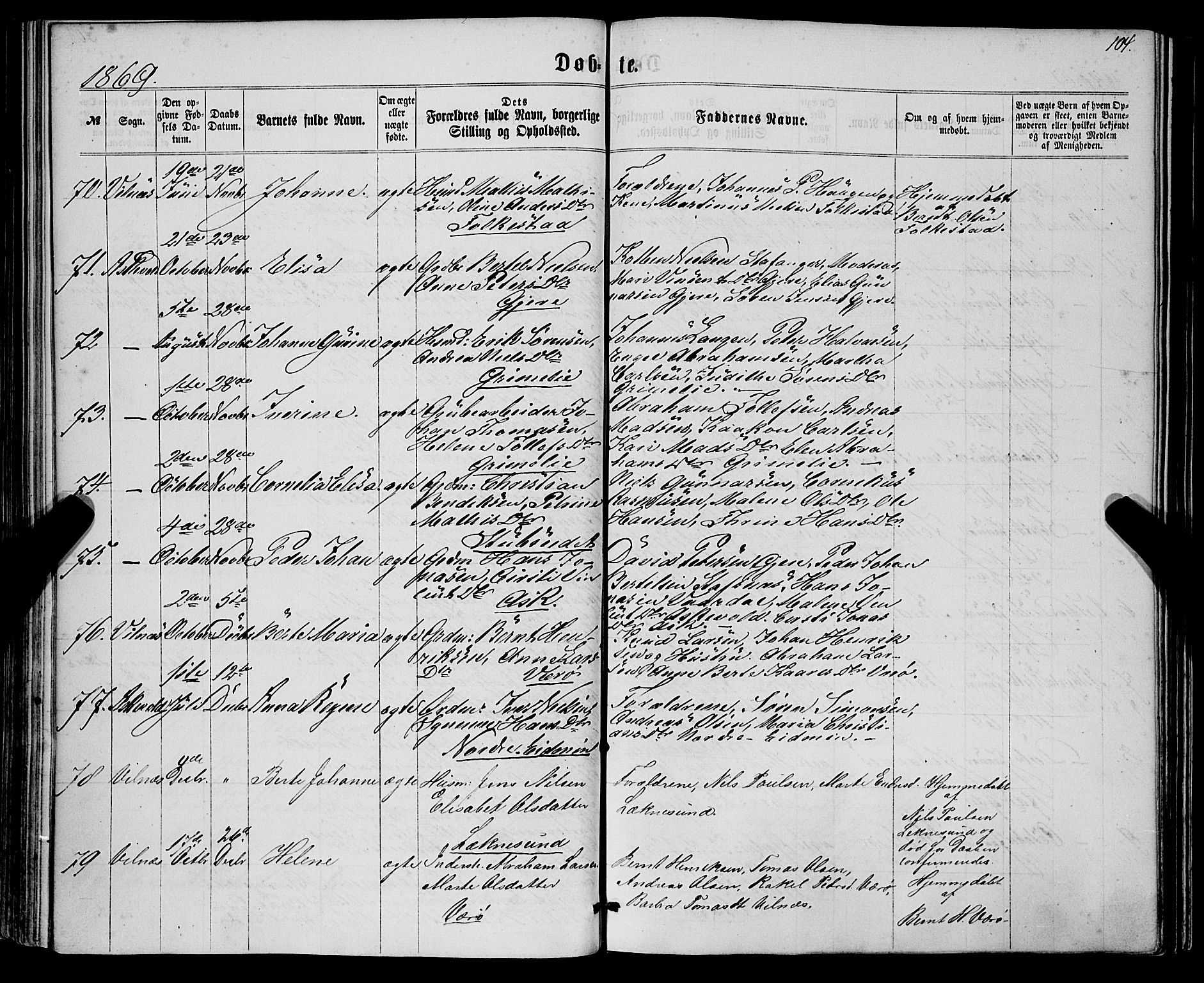 Askvoll sokneprestembete, SAB/A-79501/H/Haa/Haaa/L0012: Parish register (official) no. A 12, 1859-1878, p. 104
