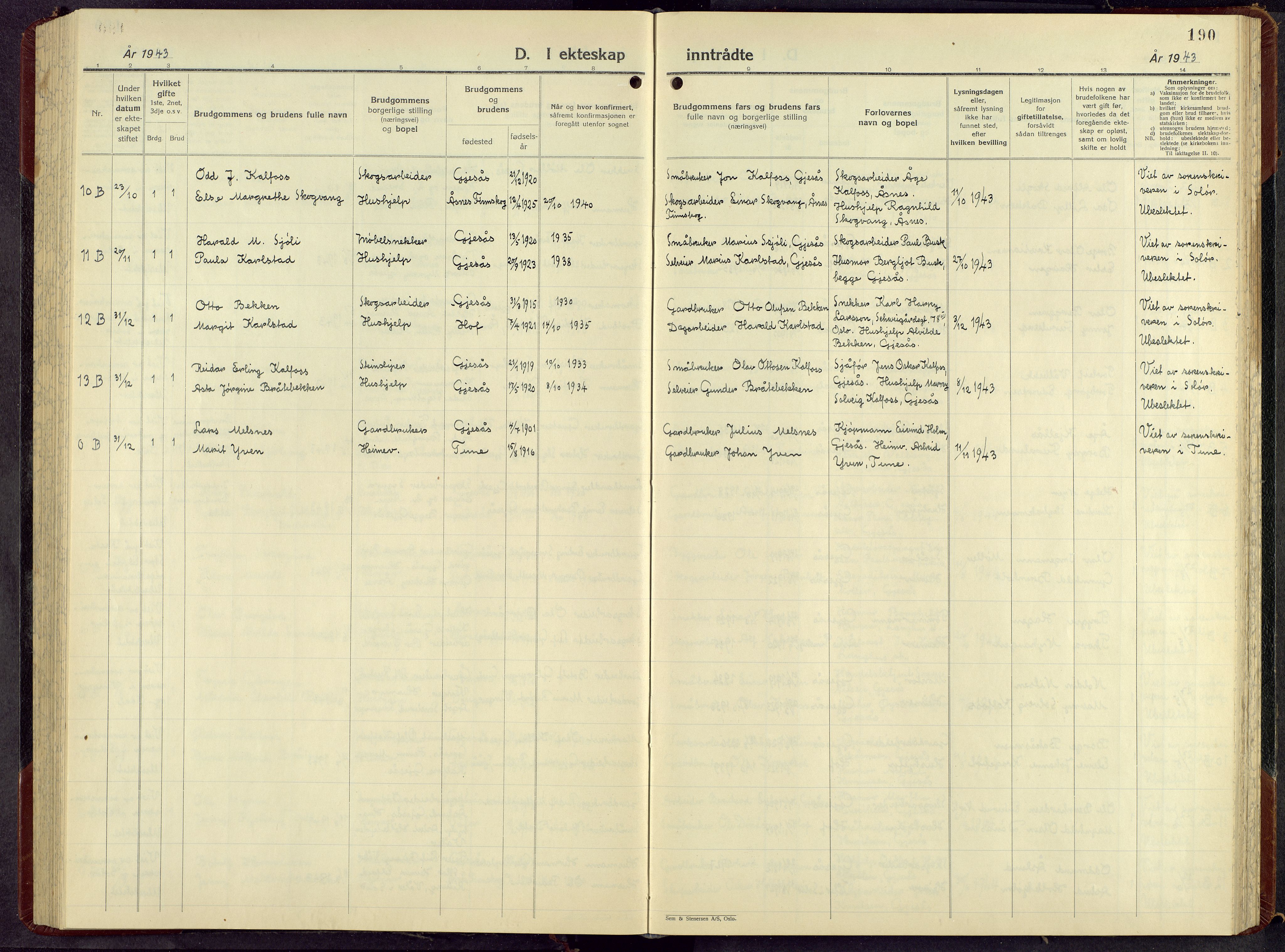 Åsnes prestekontor, AV/SAH-PREST-042/H/Ha/Hab/L0013: Parish register (copy) no. 13, 1943-1966, p. 190