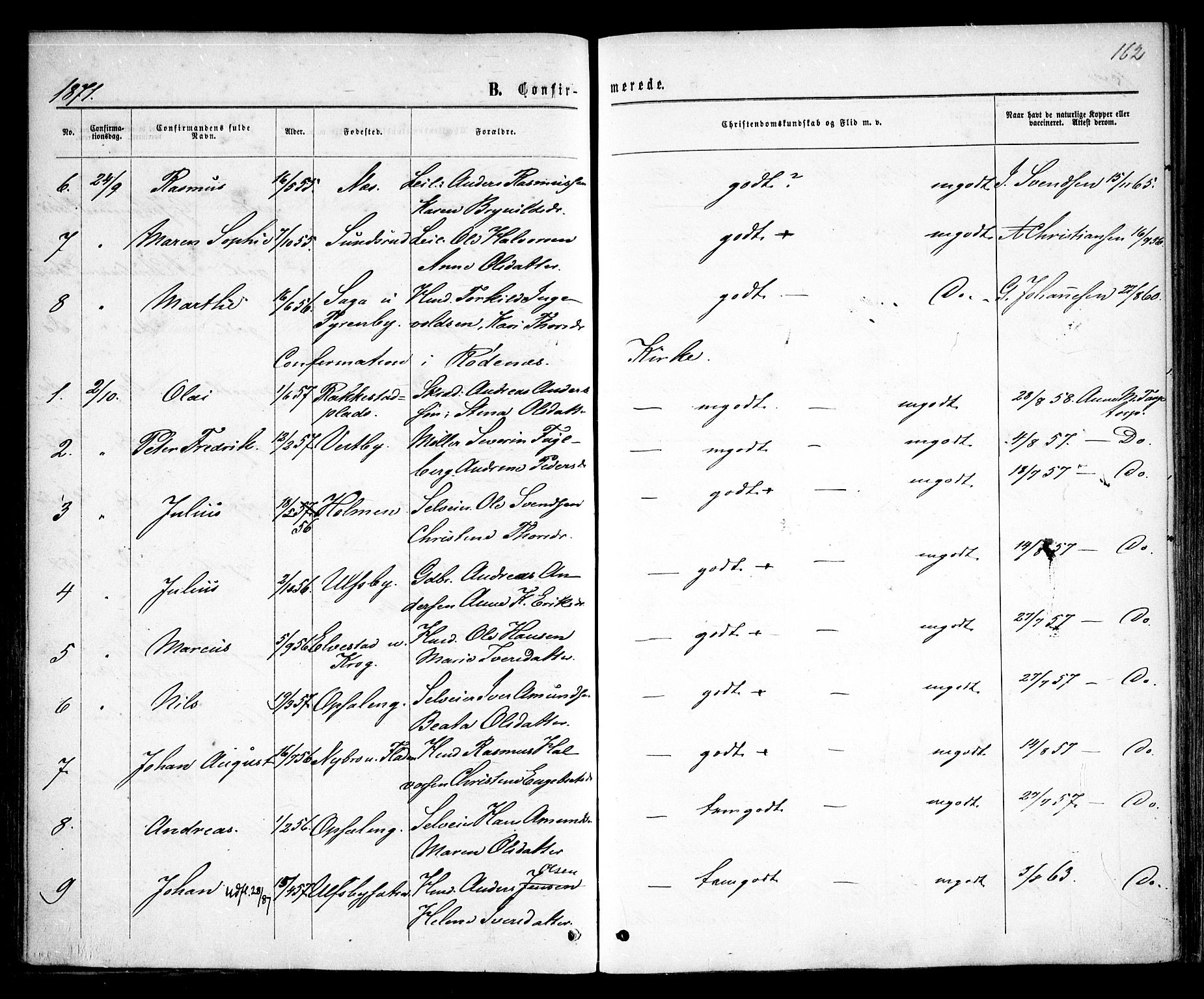 Rødenes prestekontor Kirkebøker, AV/SAO-A-2005/F/Fa/L0008: Parish register (official) no. I 8, 1869-1879, p. 162