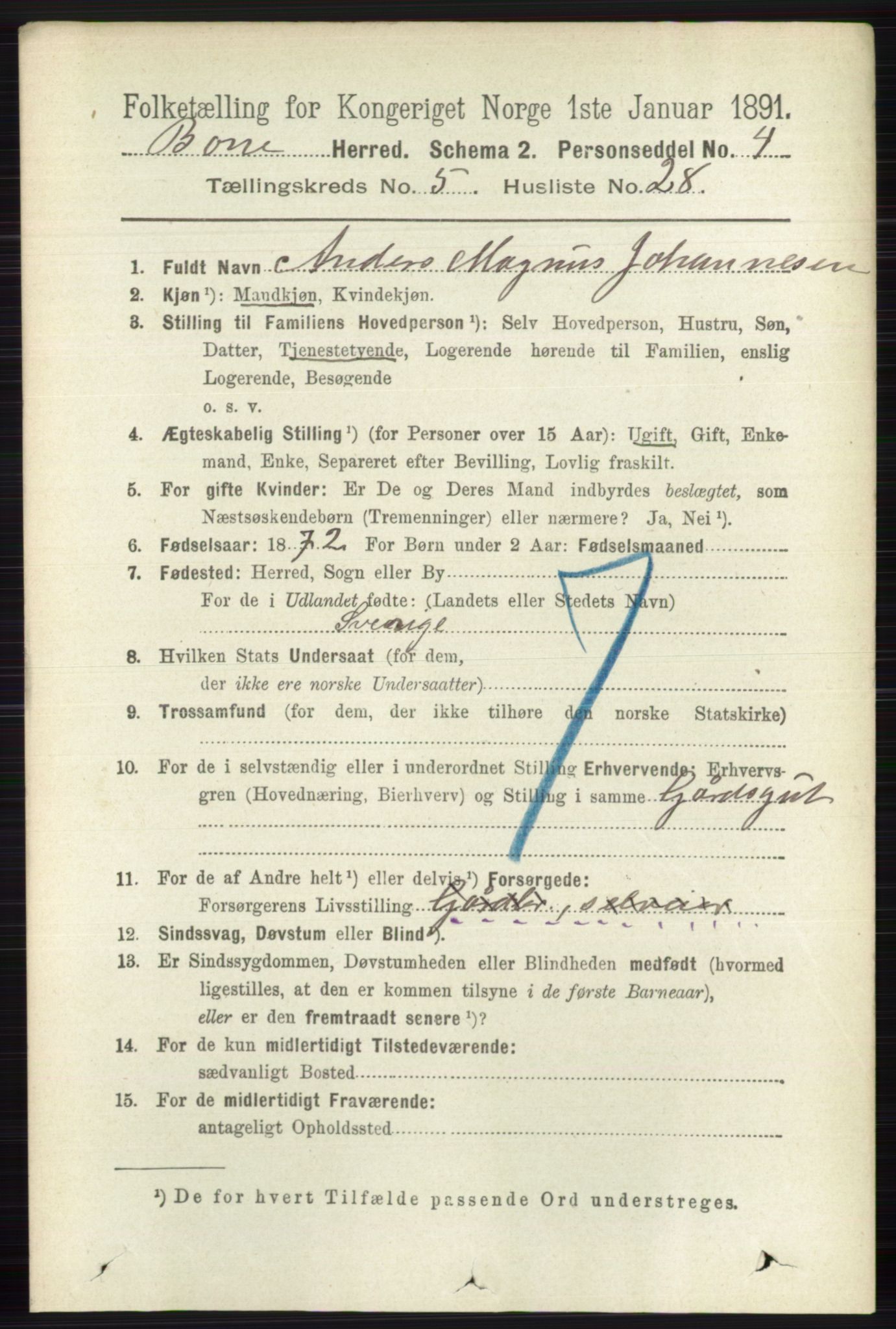 RA, 1891 census for 0717 Borre, 1891, p. 2193