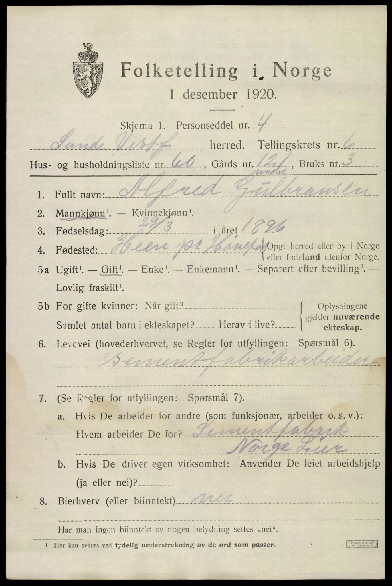 SAKO, 1920 census for Sande, 1920, p. 7894