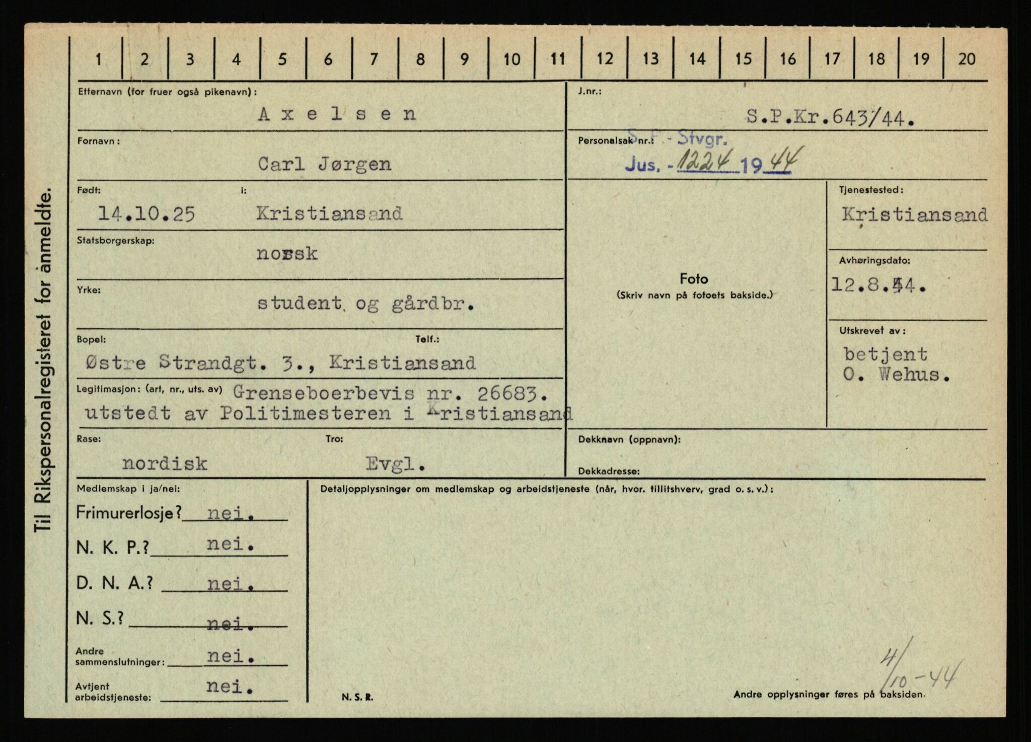 Statspolitiet - Hovedkontoret / Osloavdelingen, AV/RA-S-1329/C/Ca/L0002: Arneberg - Brand, 1943-1945, p. 826
