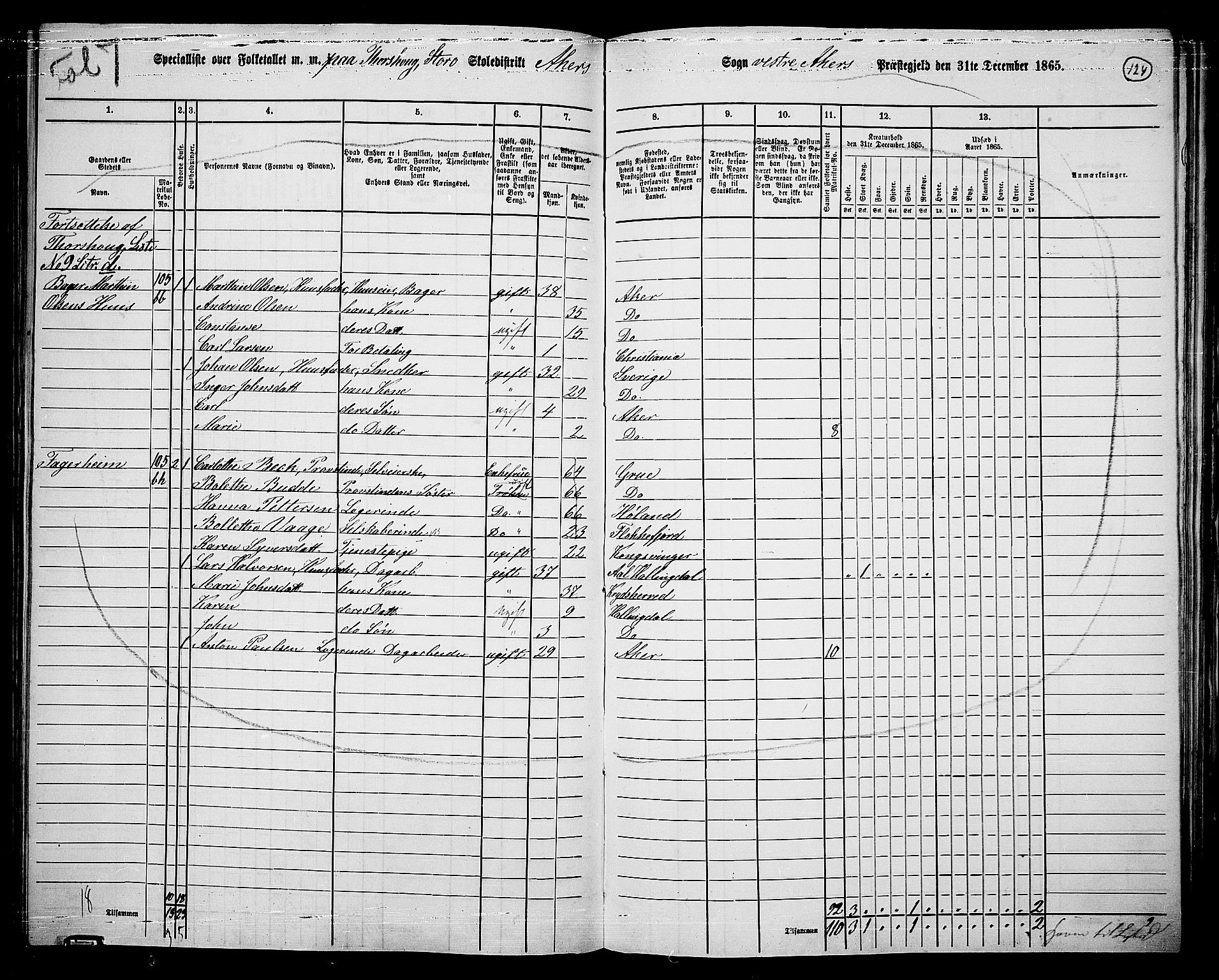 RA, 1865 census for Vestre Aker, 1865, p. 292