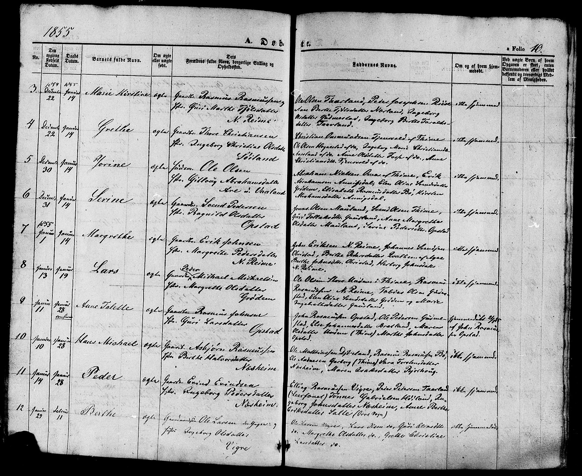 Hå sokneprestkontor, AV/SAST-A-101801/001/30BA/L0008: Parish register (official) no. A 7, 1853-1878, p. 10