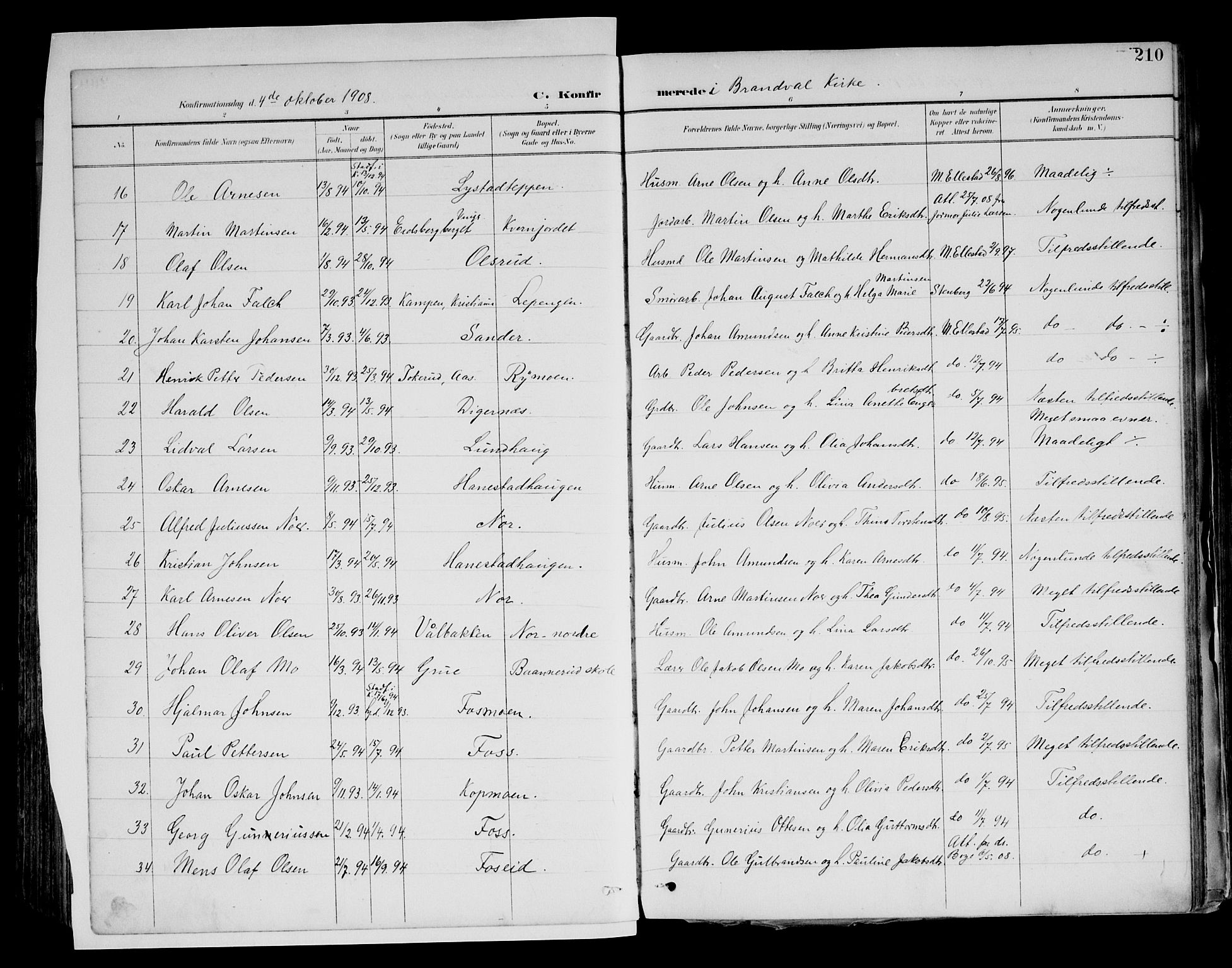 Brandval prestekontor, AV/SAH-PREST-034/H/Ha/Haa/L0003: Parish register (official) no. 3, 1894-1909, p. 210