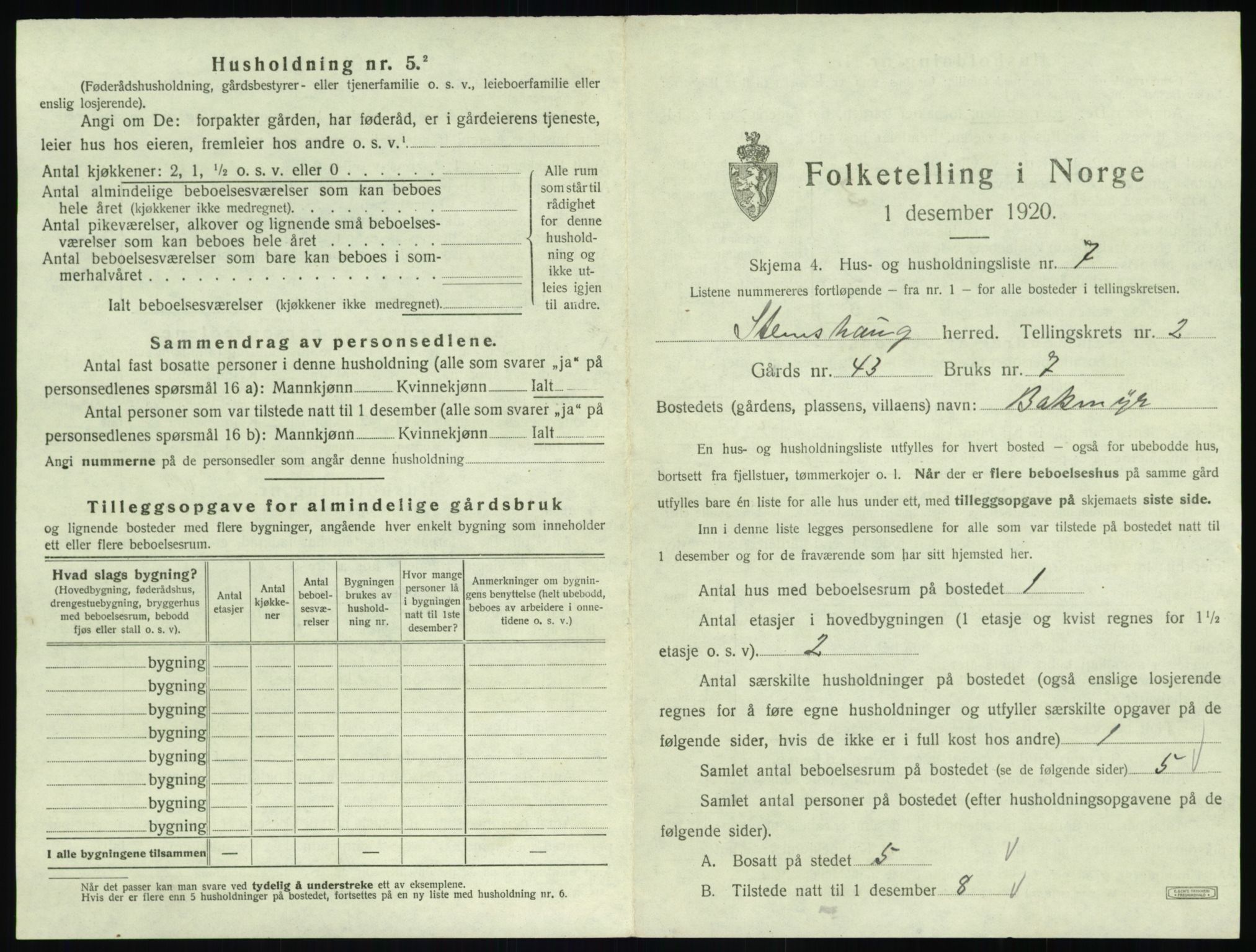 SAT, 1920 census for Stemshaug, 1920, p. 94