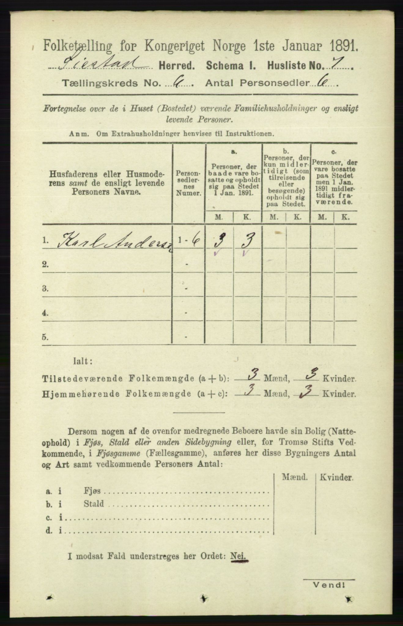 RA, 1891 census for 0920 Øyestad, 1891, p. 2059