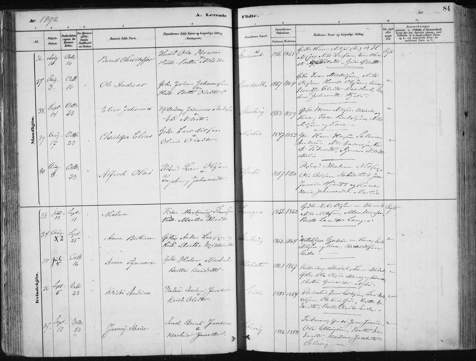 Fjell sokneprestembete, AV/SAB-A-75301/H/Haa: Parish register (official) no. A  8, 1878-1898, p. 84