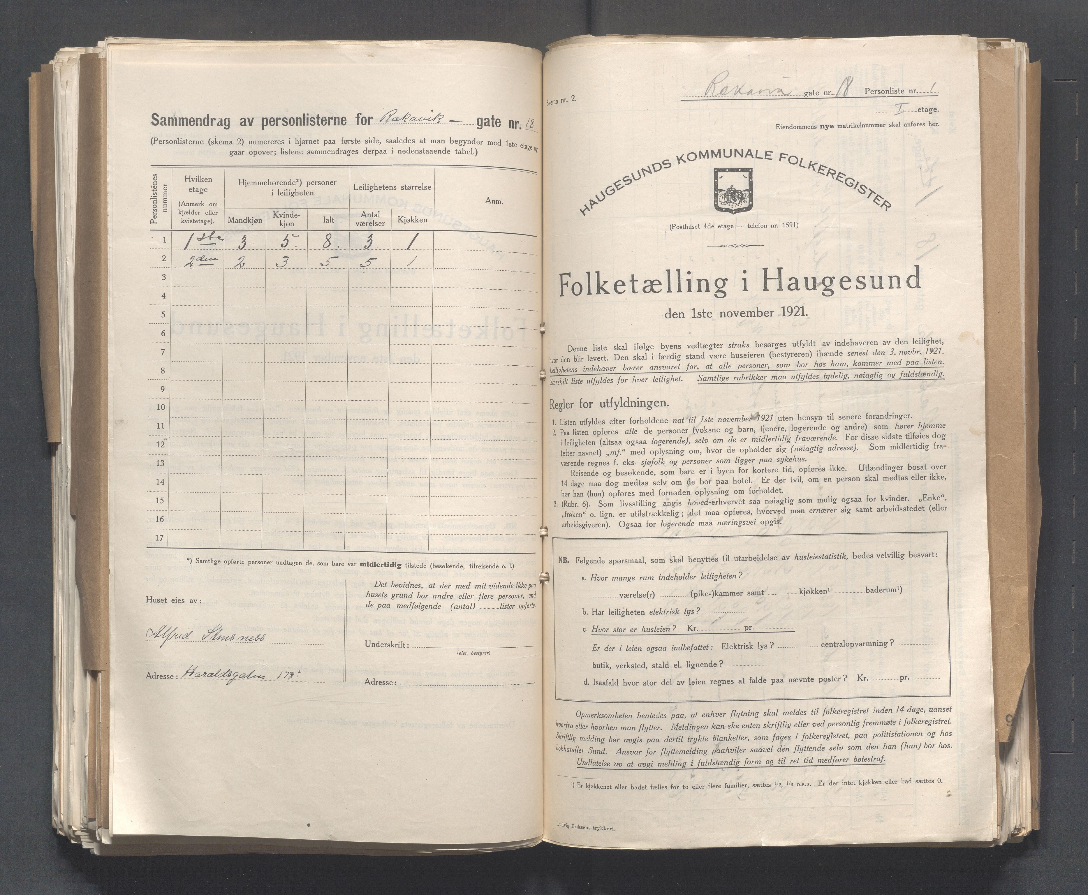 IKAR, Local census 1.11.1921 for Haugesund, 1921, p. 3437