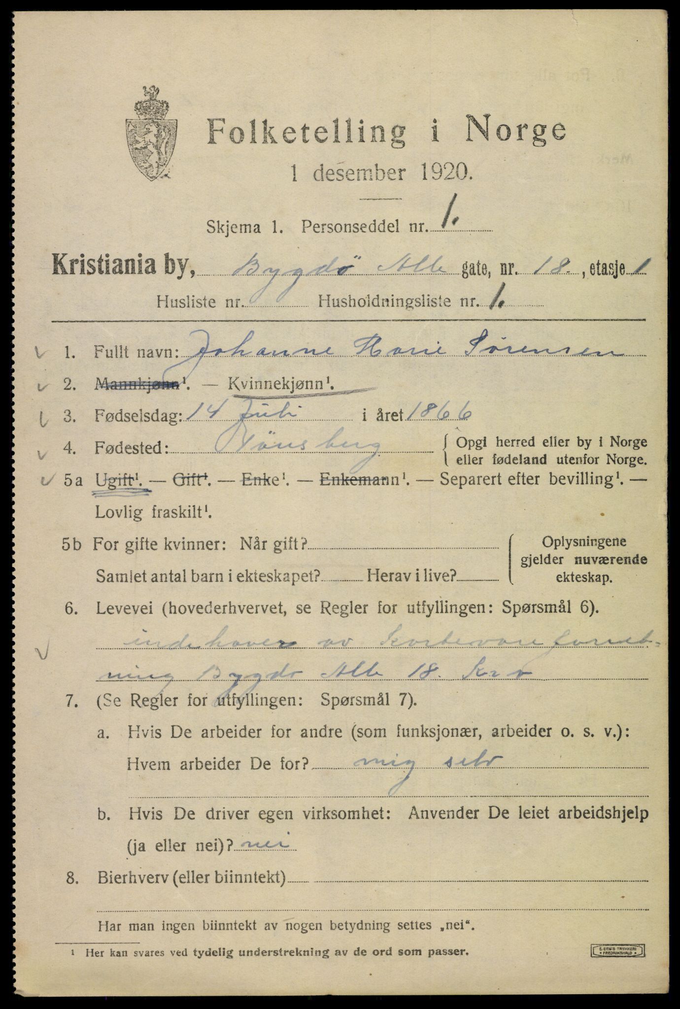 SAO, 1920 census for Kristiania, 1920, p. 176945