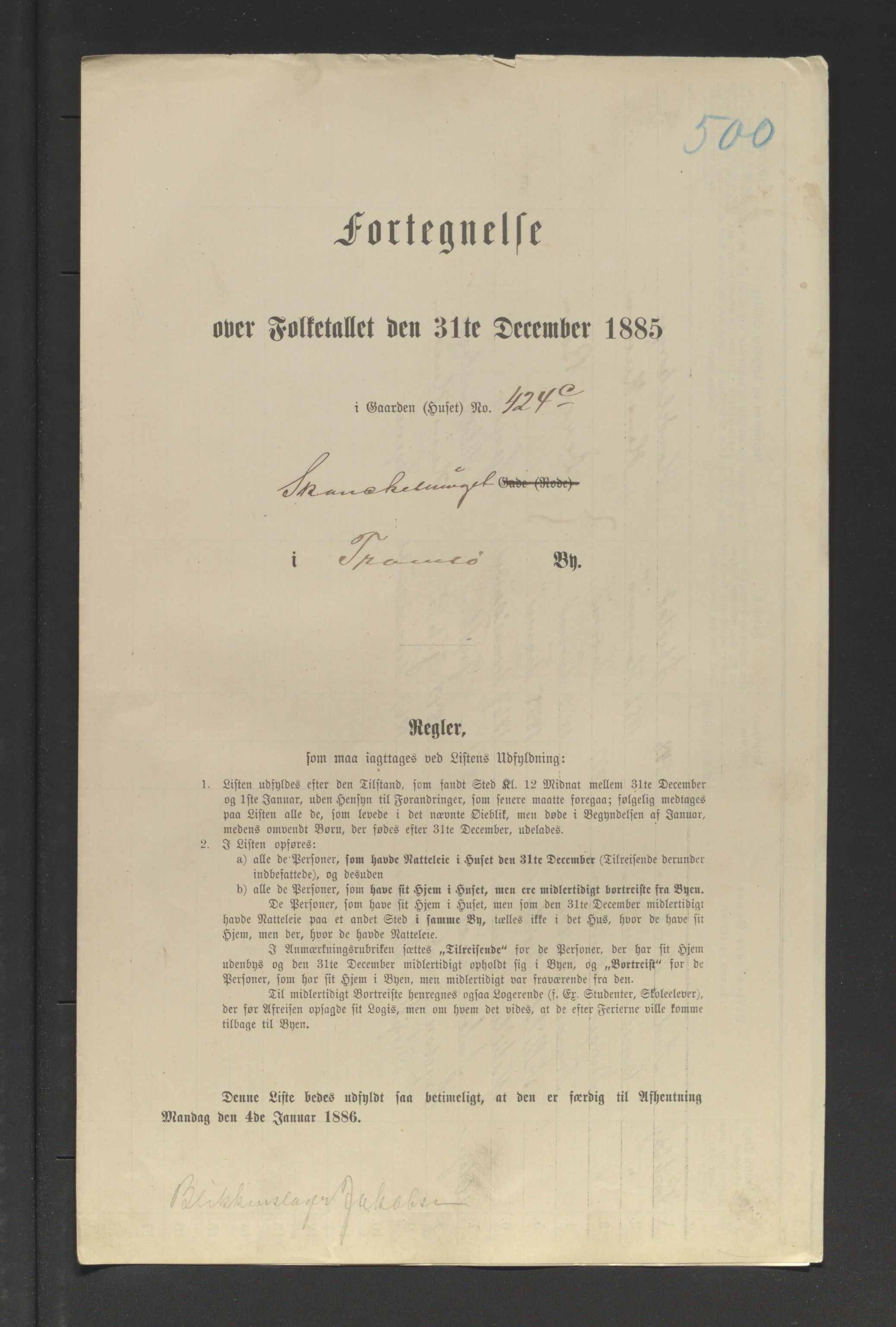 SATØ, 1885 census for 1902 Tromsø, 1885, p. 500a