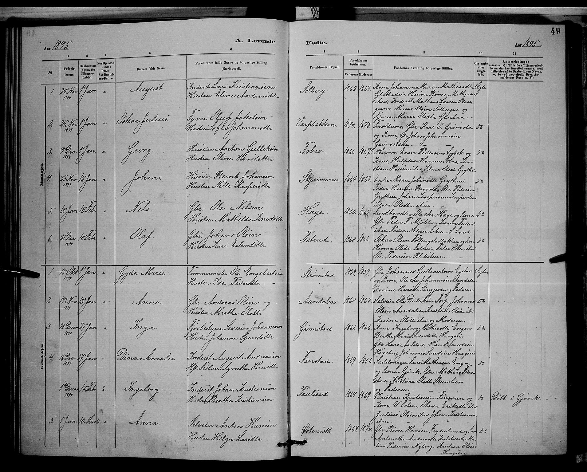 Vardal prestekontor, SAH/PREST-100/H/Ha/Hab/L0008: Parish register (copy) no. 8, 1881-1898, p. 49
