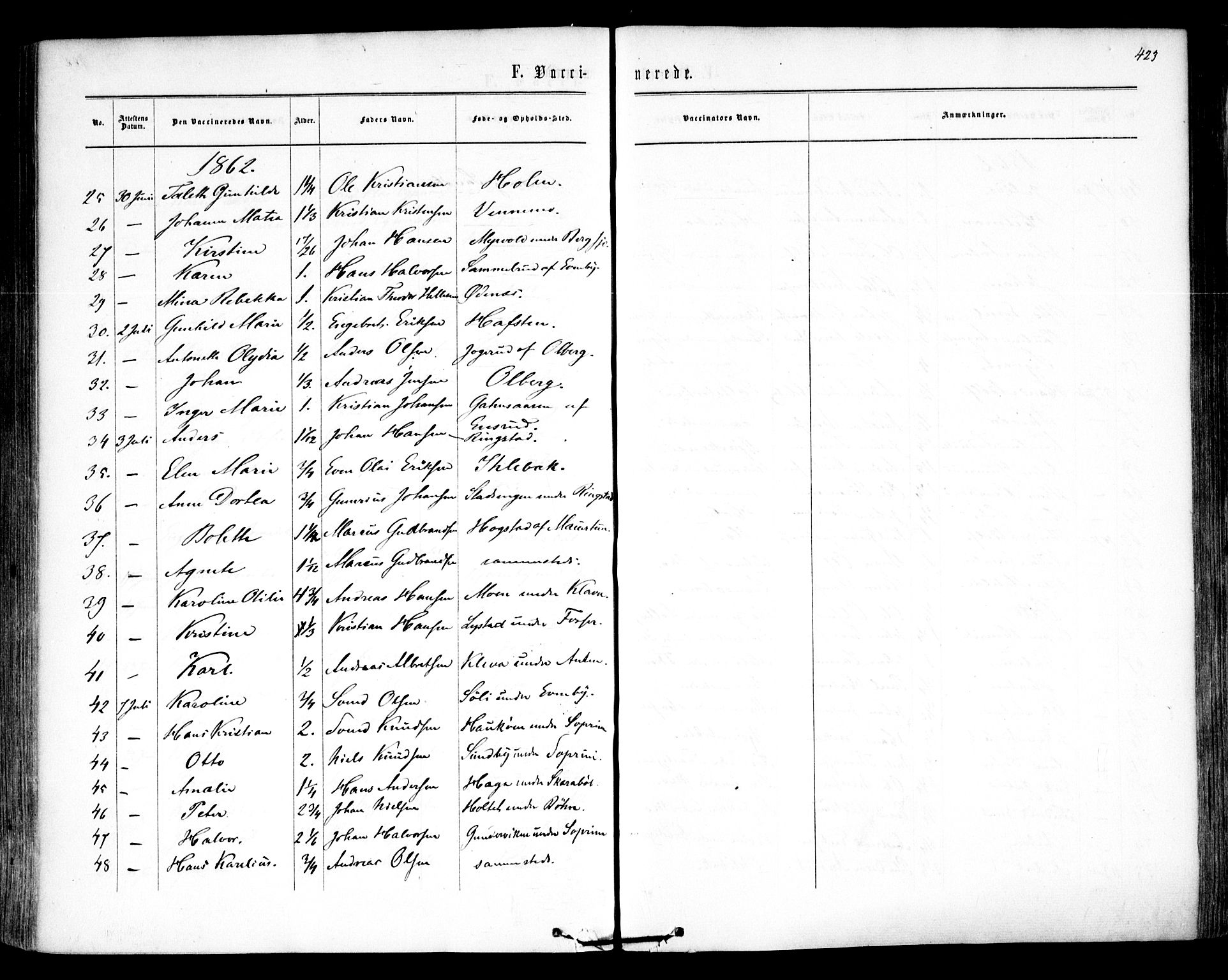 Høland prestekontor Kirkebøker, SAO/A-10346a/F/Fa/L0011: Parish register (official) no. I 11, 1862-1869, p. 423