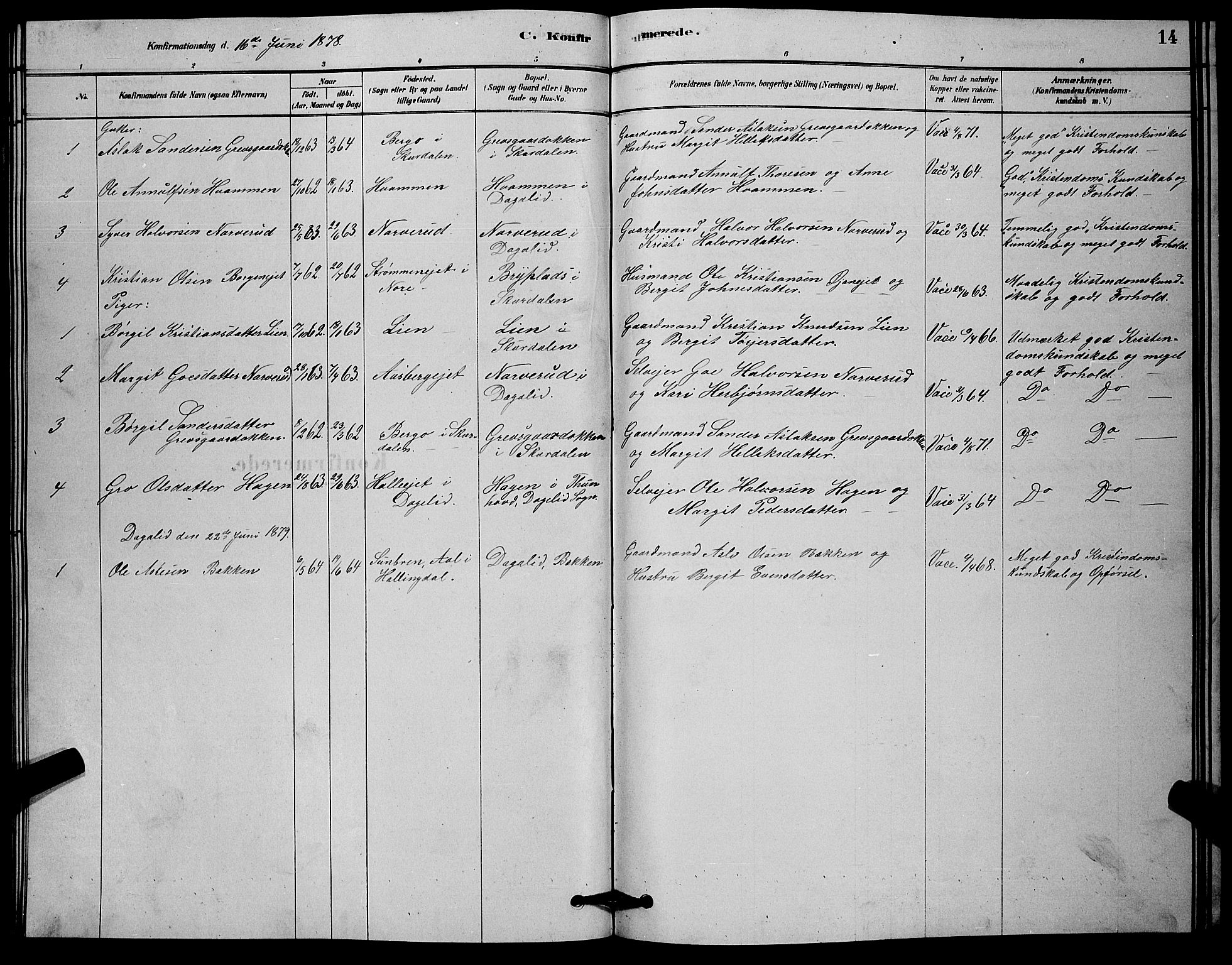 Nore kirkebøker, AV/SAKO-A-238/G/Gc/L0002: Parish register (copy) no. III 2, 1878-1883, p. 14