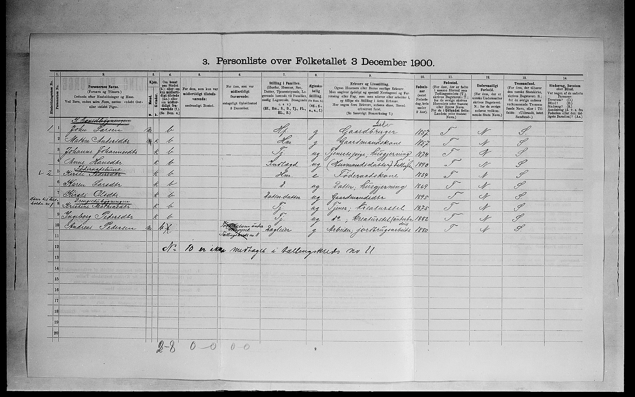 SAH, 1900 census for Ringsaker, 1900, p. 1138