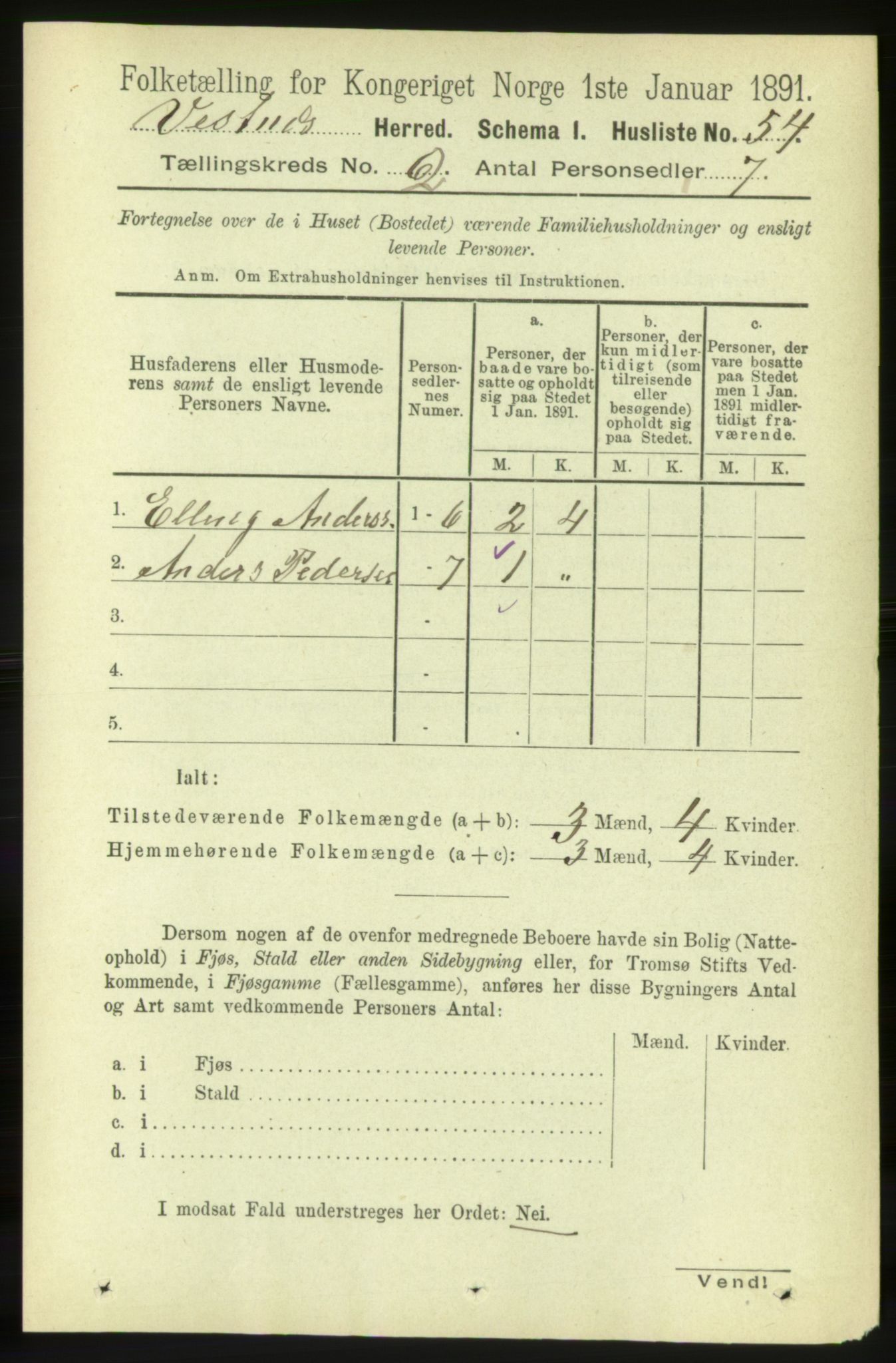 RA, 1891 census for 1535 Vestnes, 1891, p. 367