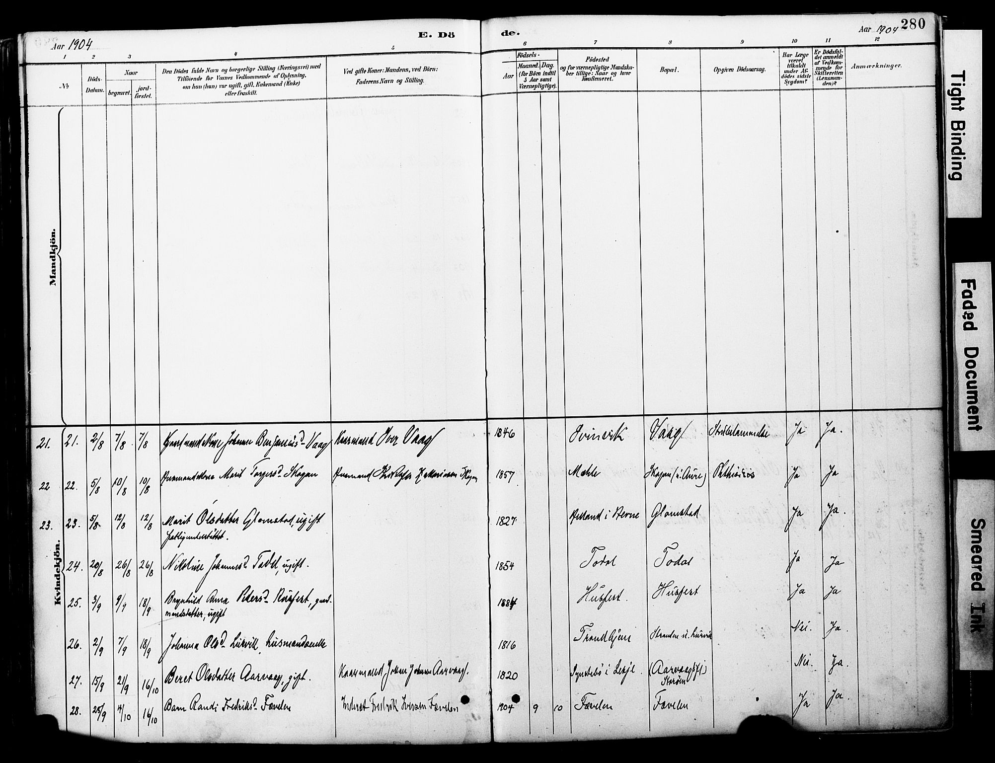 Ministerialprotokoller, klokkerbøker og fødselsregistre - Møre og Romsdal, AV/SAT-A-1454/578/L0907: Parish register (official) no. 578A06, 1887-1904, p. 280