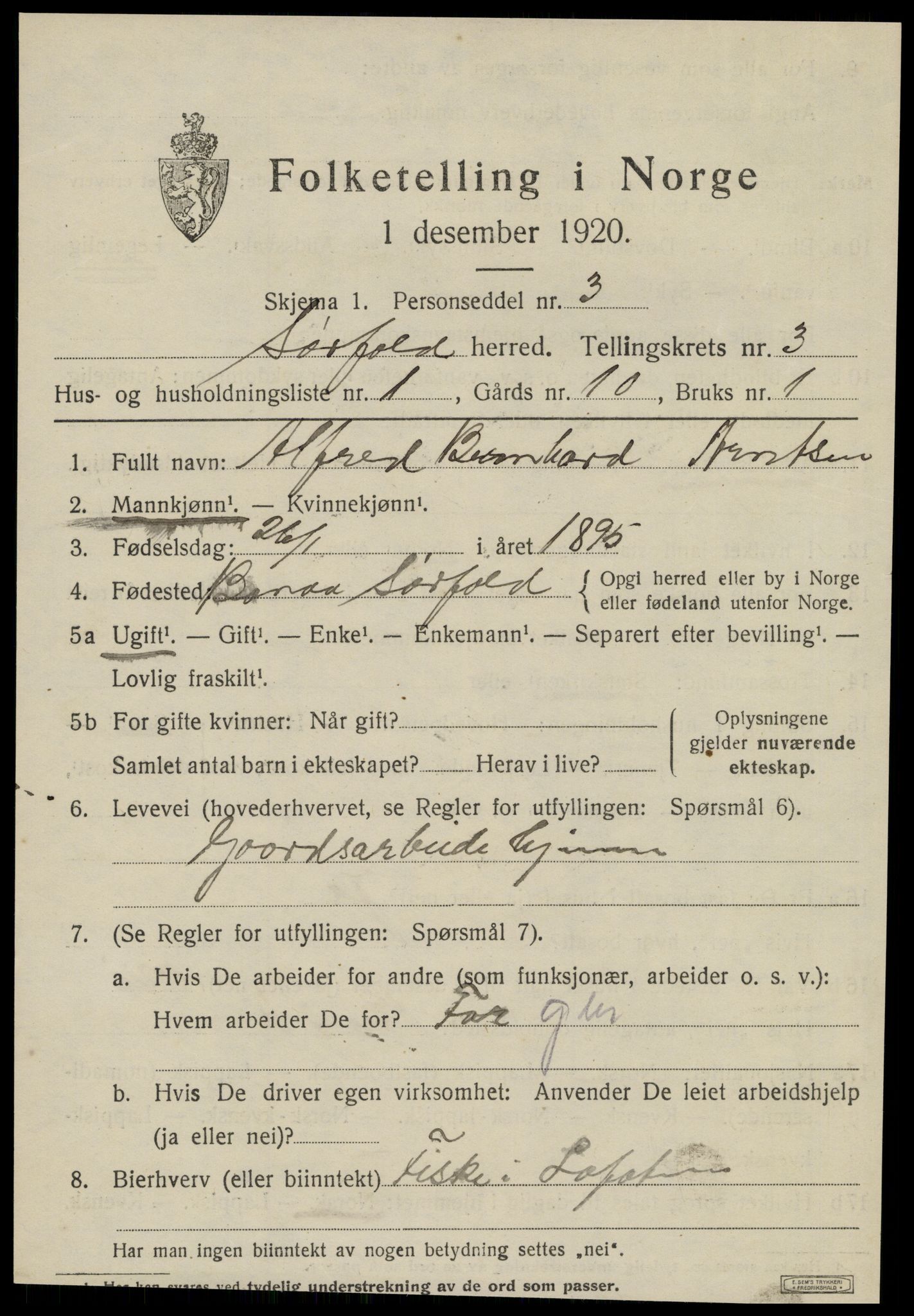 SAT, 1920 census for Sørfold, 1920, p. 1913