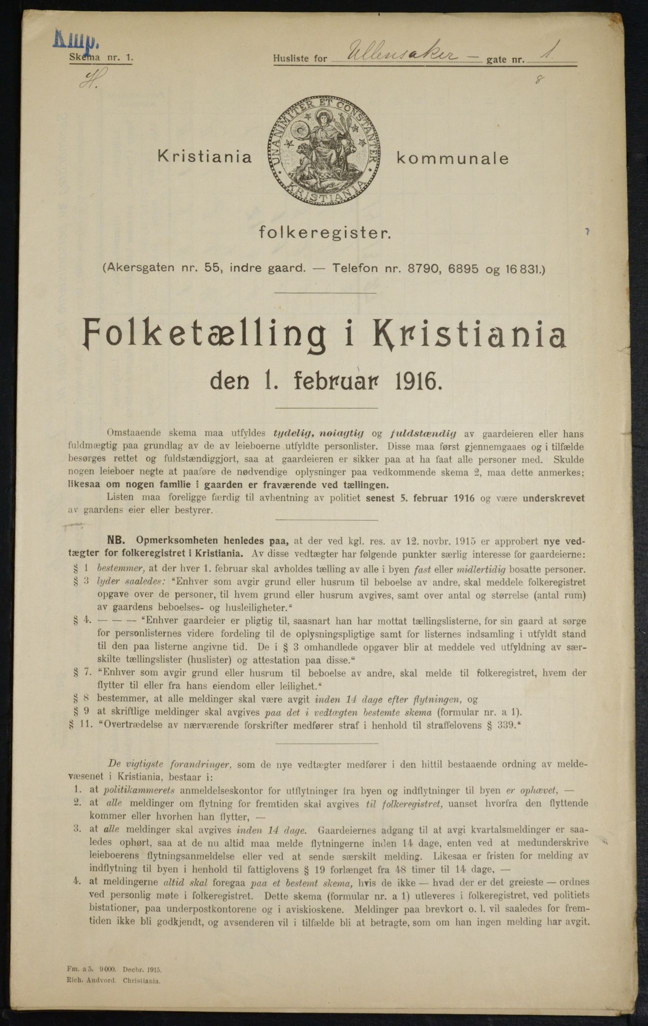 OBA, Municipal Census 1916 for Kristiania, 1916, p. 122316