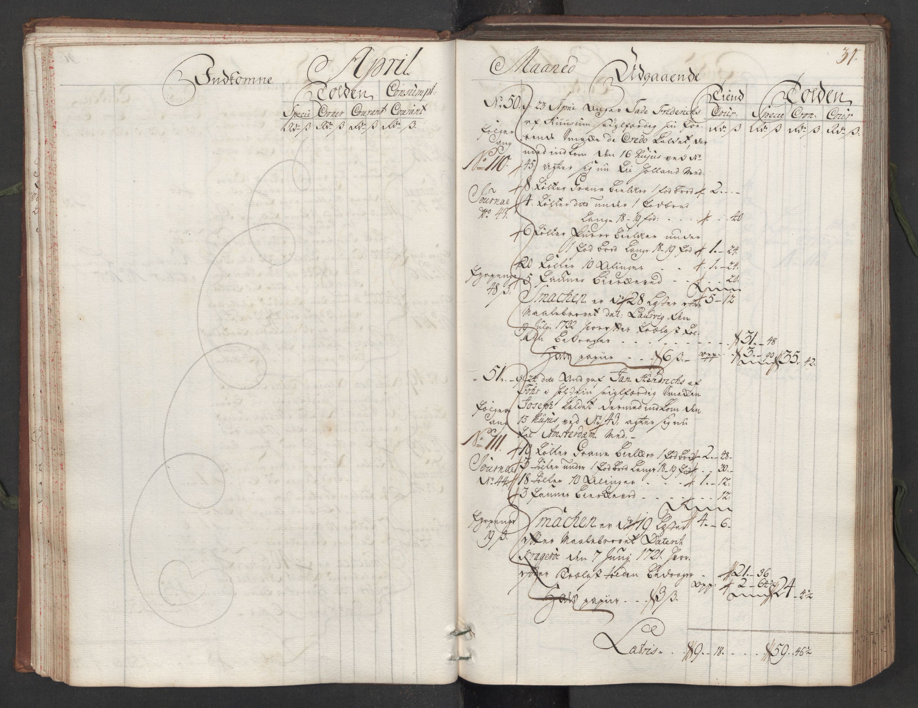 Generaltollkammeret, tollregnskaper, AV/RA-EA-5490/R16/L0013/0001: Tollregnskaper Kristiansand / Hovedtollbok, 1733, p. 30b-31a