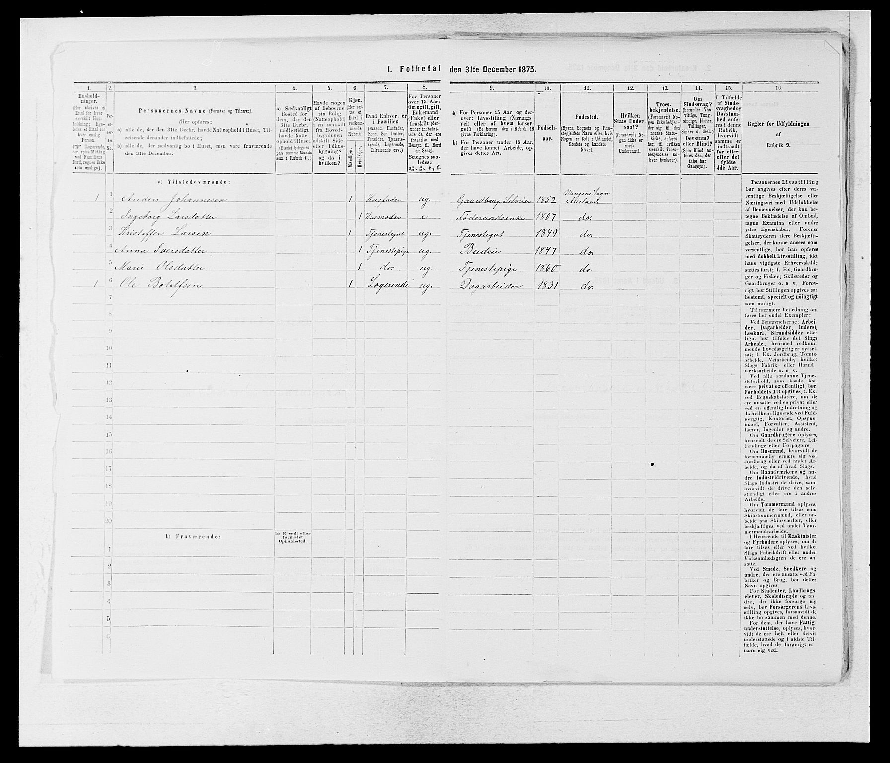 SAB, 1875 census for 1421P Aurland, 1875, p. 118