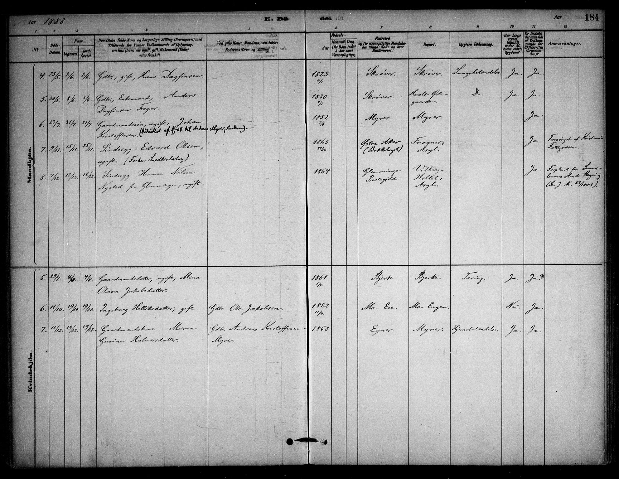 Sørum prestekontor Kirkebøker, SAO/A-10303/F/Fb/L0001: Parish register (official) no. II 1, 1878-1915, p. 184