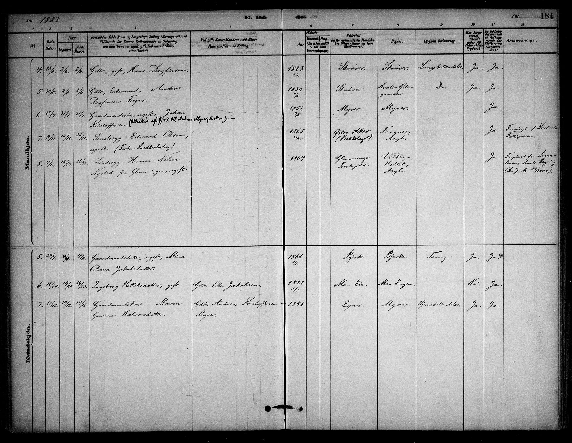 Sørum prestekontor Kirkebøker, AV/SAO-A-10303/F/Fb/L0001: Parish register (official) no. II 1, 1878-1915, p. 184